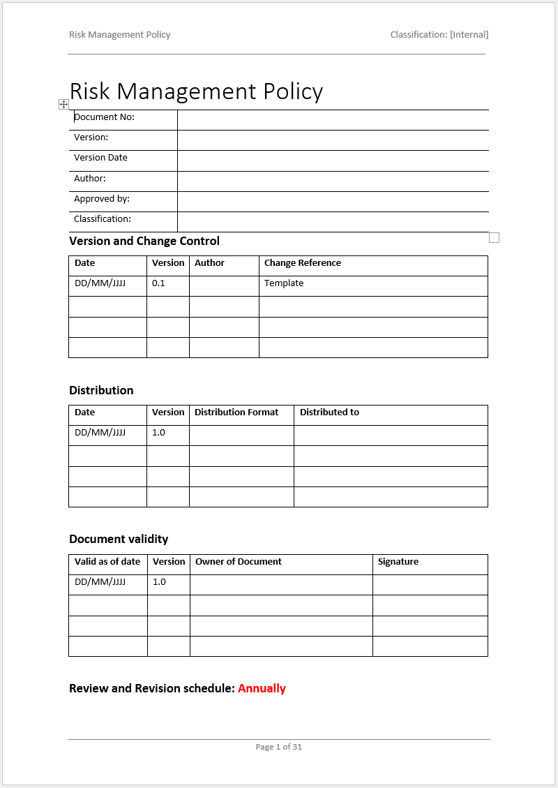 Risk Management Policy Template | Cyberzoni with Risk Management Policy Sample Template