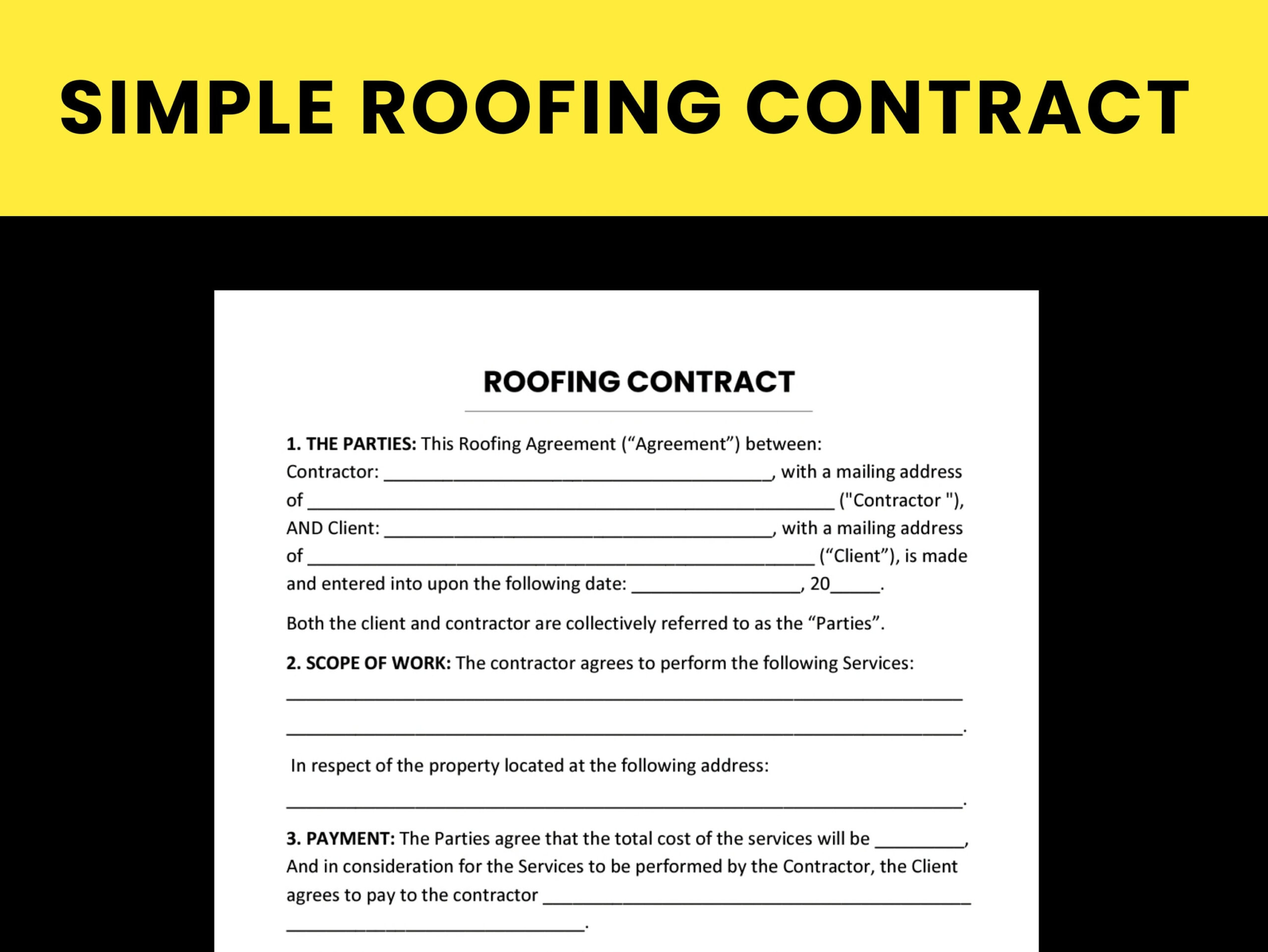 Roofing Contract Template. Printable Pdf / Editable And Fillable intended for Roofing Contract Template Sample