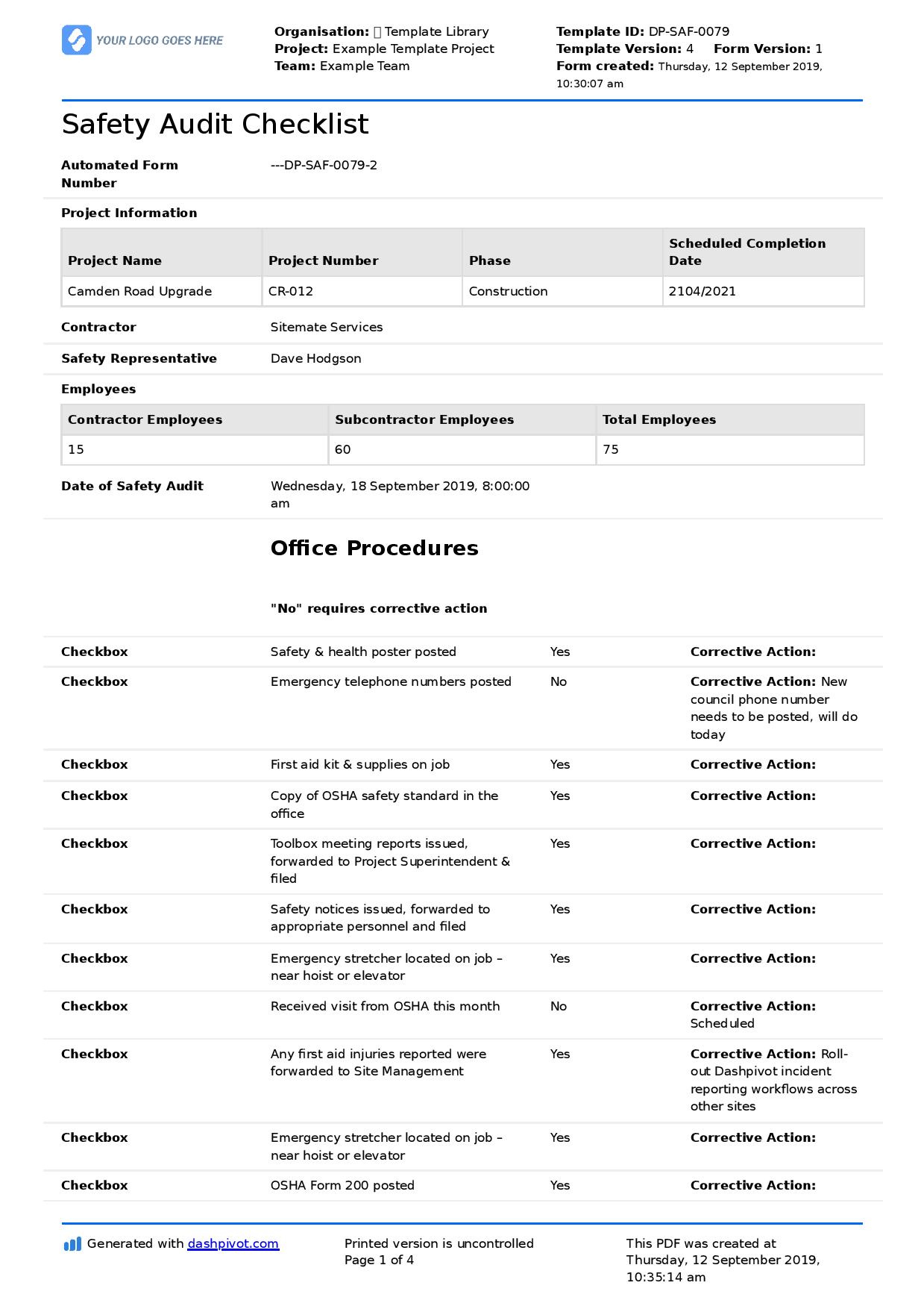 Safety Audit Checklist Template (Better Than Pdf, Excel Checklists) in Audit Checklist Sample Template