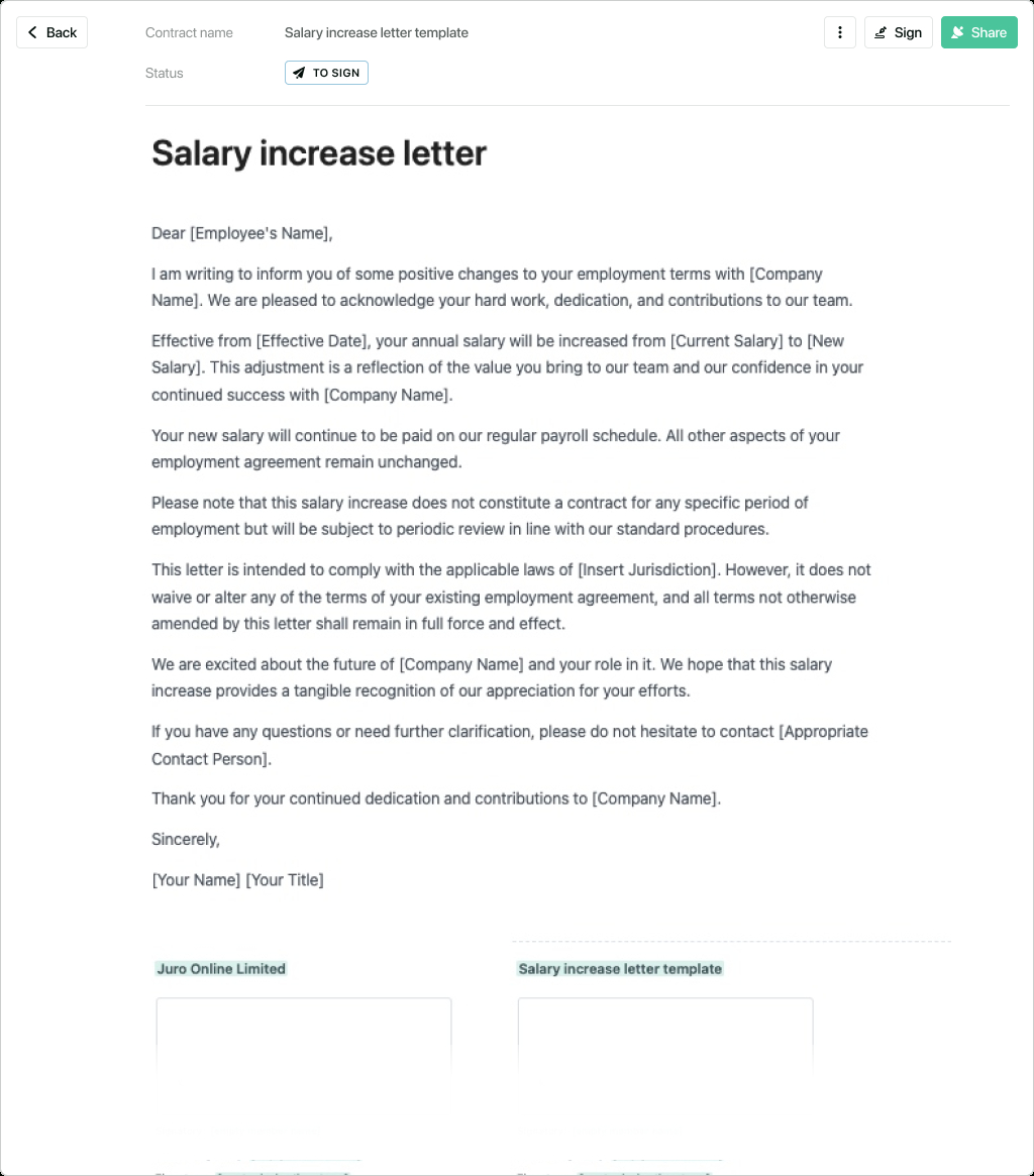 Salary Increase Letter Template - Free To Use throughout Pay Raise Letter Sample Templates