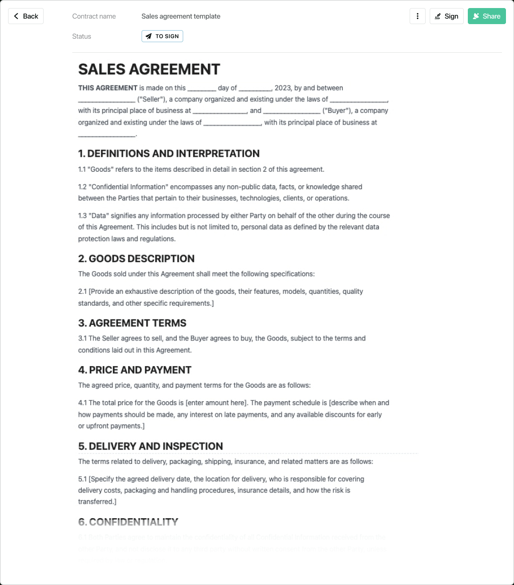 Sales Contract Template - Free To Use with Sales Contract Sample Template