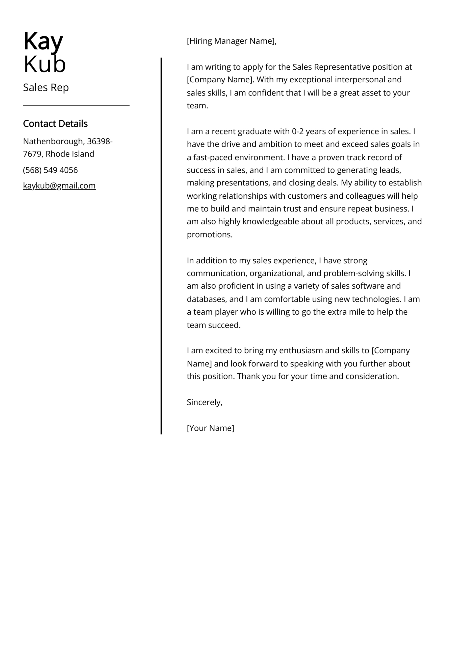 Sales Rep Cover Letter Example (Free Guide) pertaining to Sales Cover Letter Sample Template