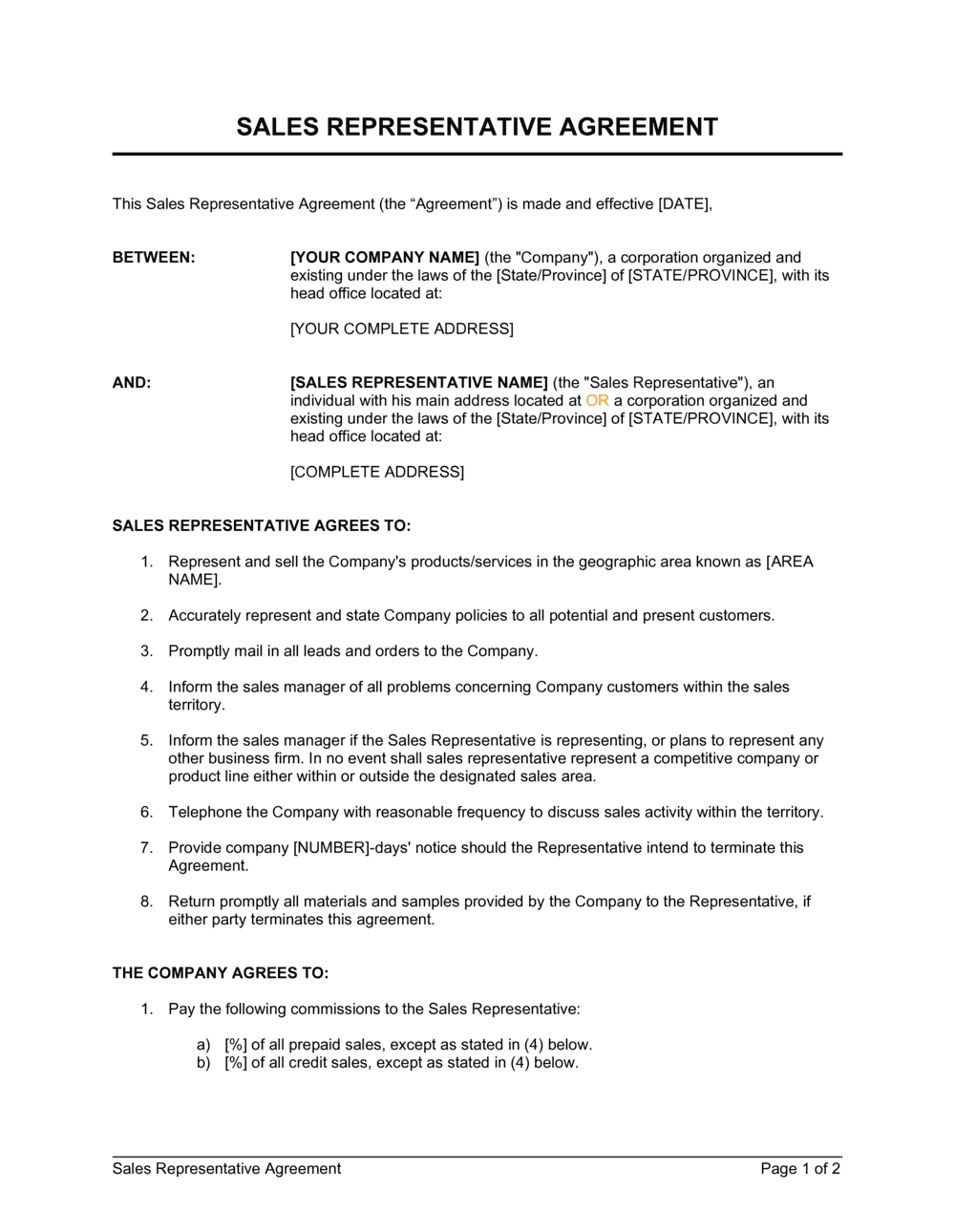 Sales Representative Agreement Template 2024 [Download .Docx with regard to Mediation Agreement Template Sample