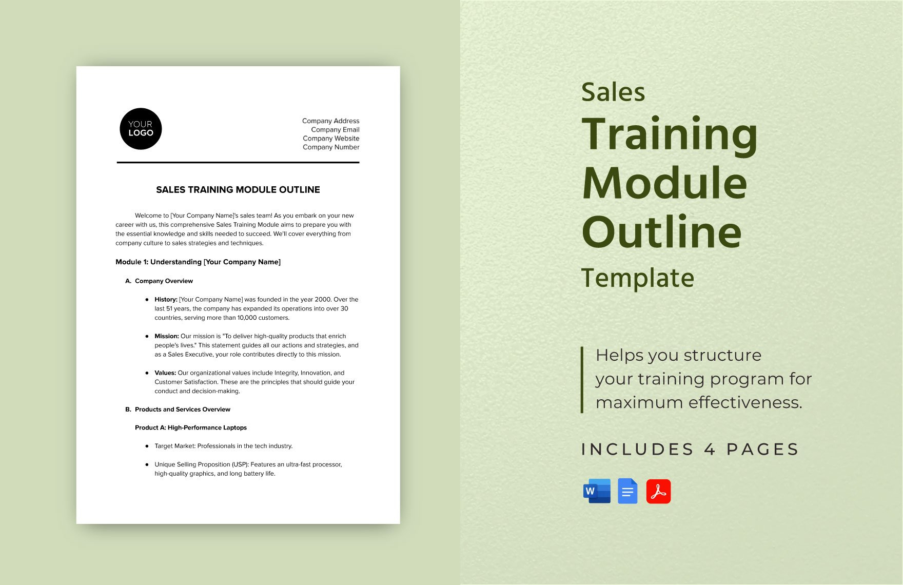 Sales Training Module Outline Template In Pdf, Word, Google Docs with Training Module Sample Template