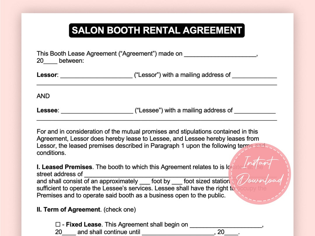 Salon Booth Rental Agreement Hair Salon Rental Agreement Barber with regard to Salon Booth Rental Agreement Sample Template