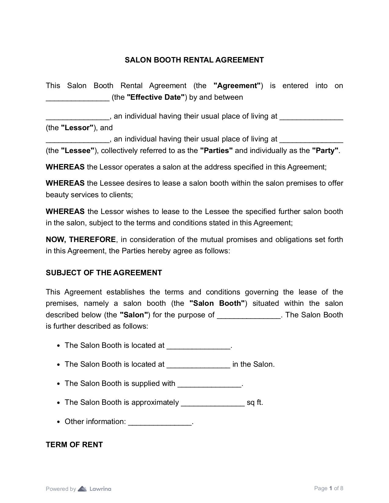 Salon Booth Rental Agreement Template | Pdf | Lawrina inside Salon Booth Rental Agreement Sample Template