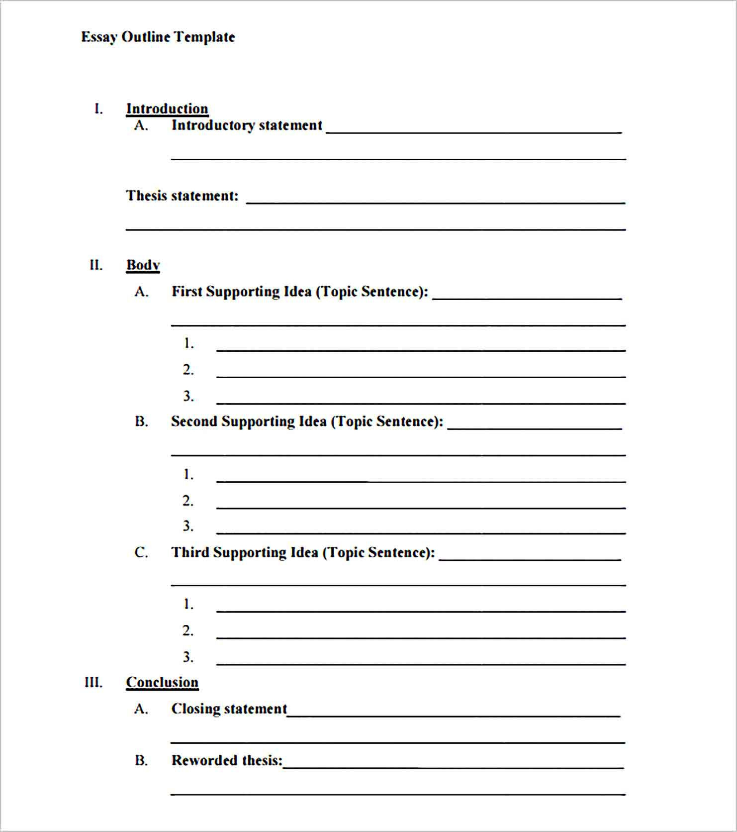 Sample Blank Outline Template For Creating Document Or Project with regard to Essay Outline Sample Template