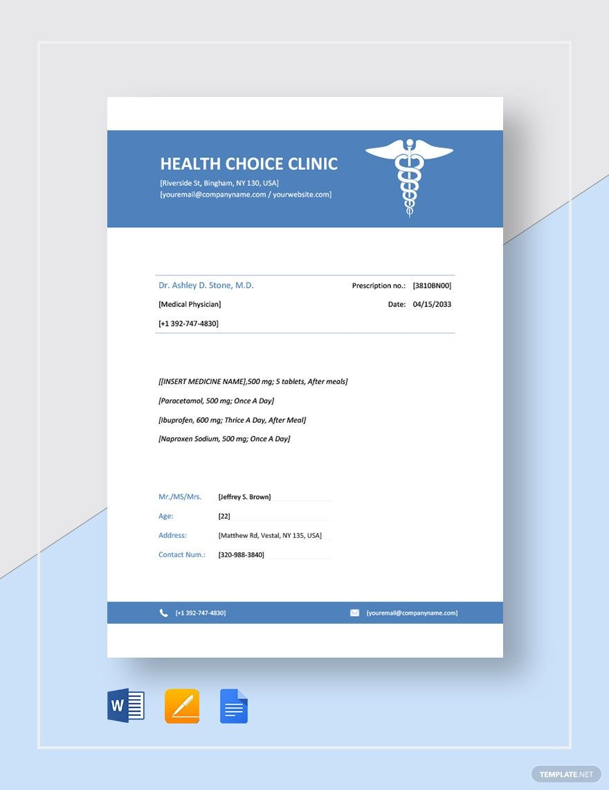 Sample Blank Prescription Template In Word, Pages, Google Docs for Prescription Sample Template