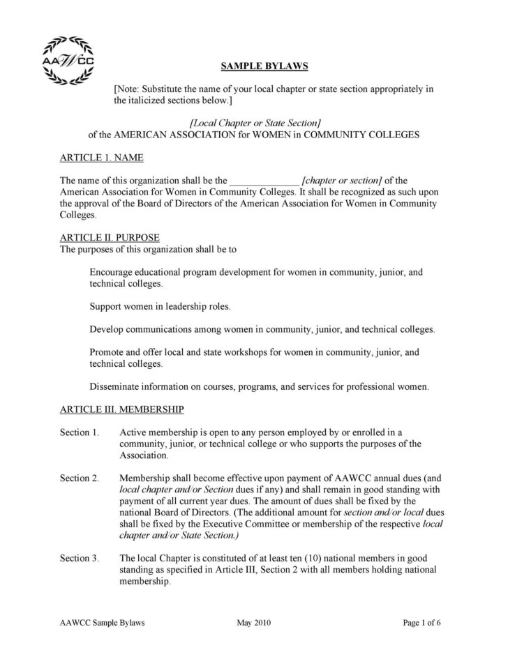 Sample Corporate Bylaws Template