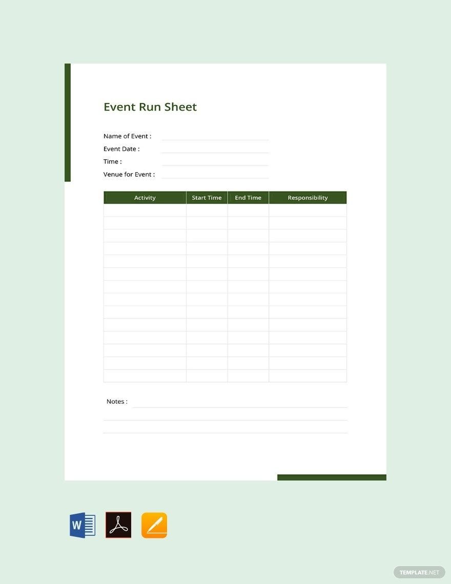 Sample Event Run Sheet Template In Word, Pdf, Pages, Google Docs in Run Of Show Sample Template