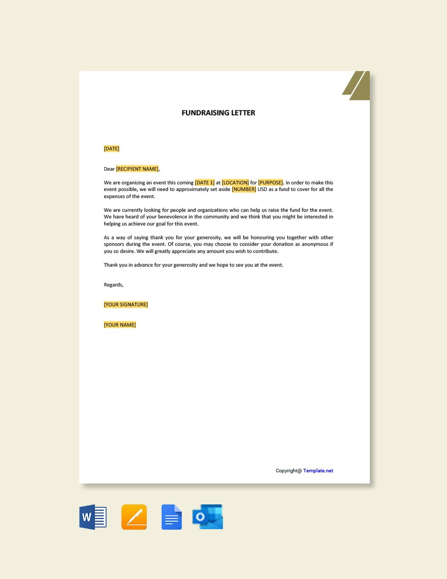 Sample Fundraising Letter In Google Docs, Word, Pages, Outlook for Fundraising Letter Template Sample