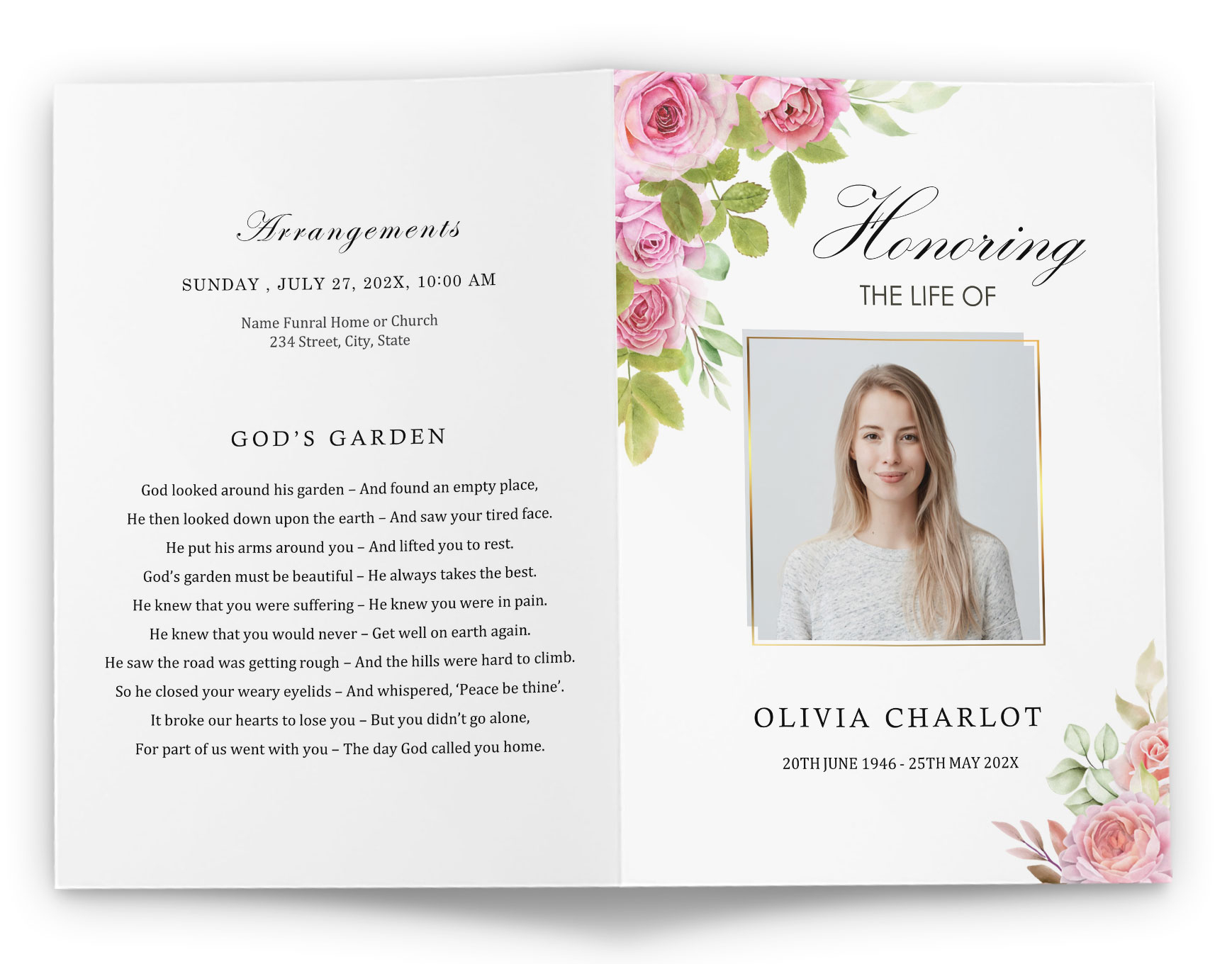 Sample Funeral Program Template To Pay Tribute To A Female. in Memorial Program Sample Template