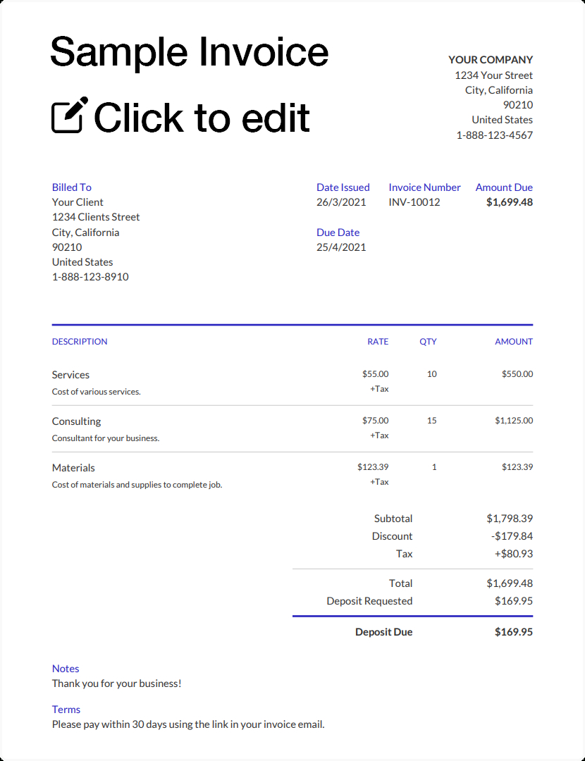 Sample Invoice Template pertaining to Invoice for Services Rendered Template Sample