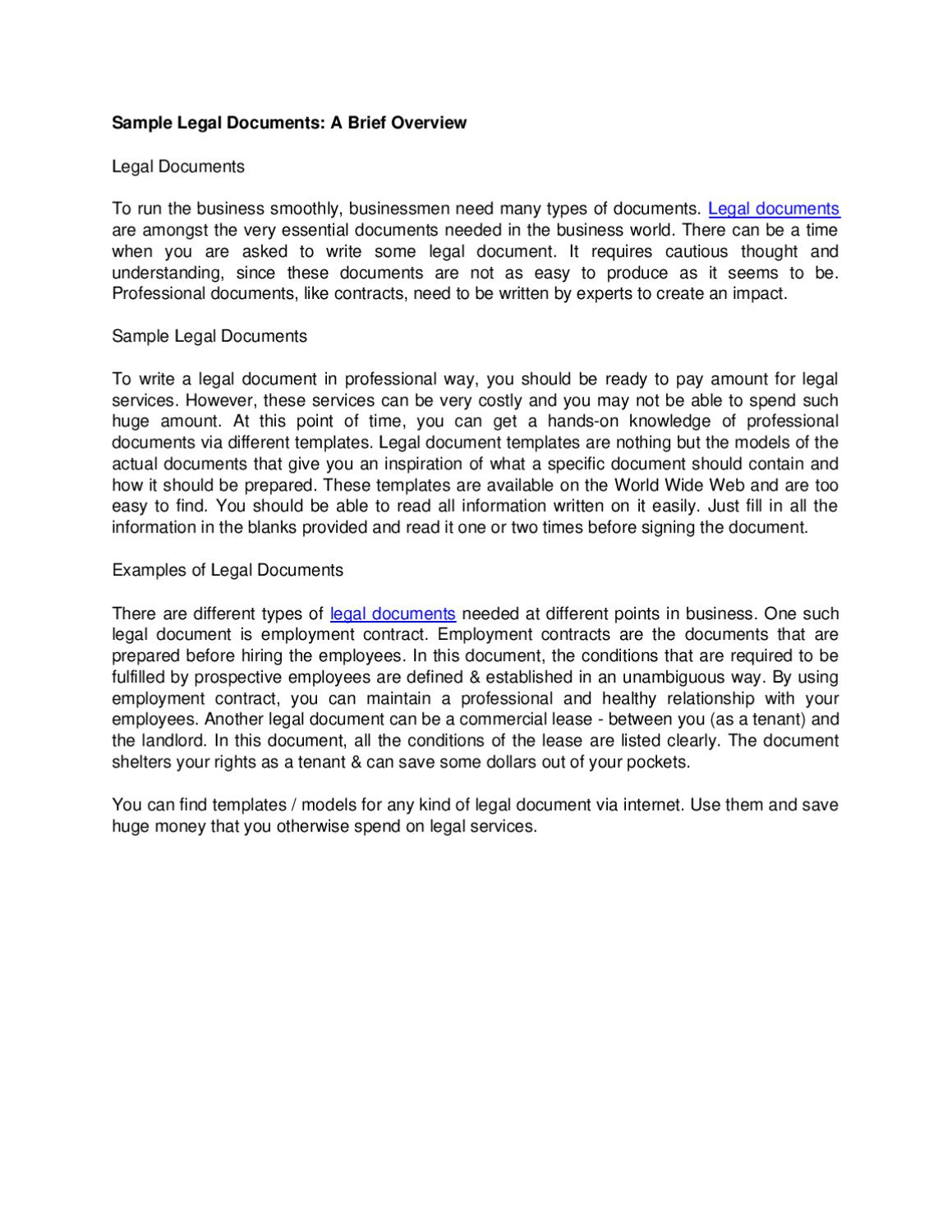 Legal Document Templates Sample Template Samples