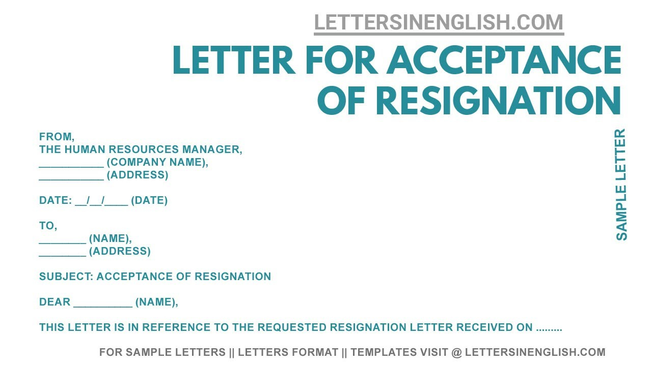 Sample Letter For Acceptance Of Resignation – Resignation Acceptance Letter for Resignation Acceptance Letter Template Sample