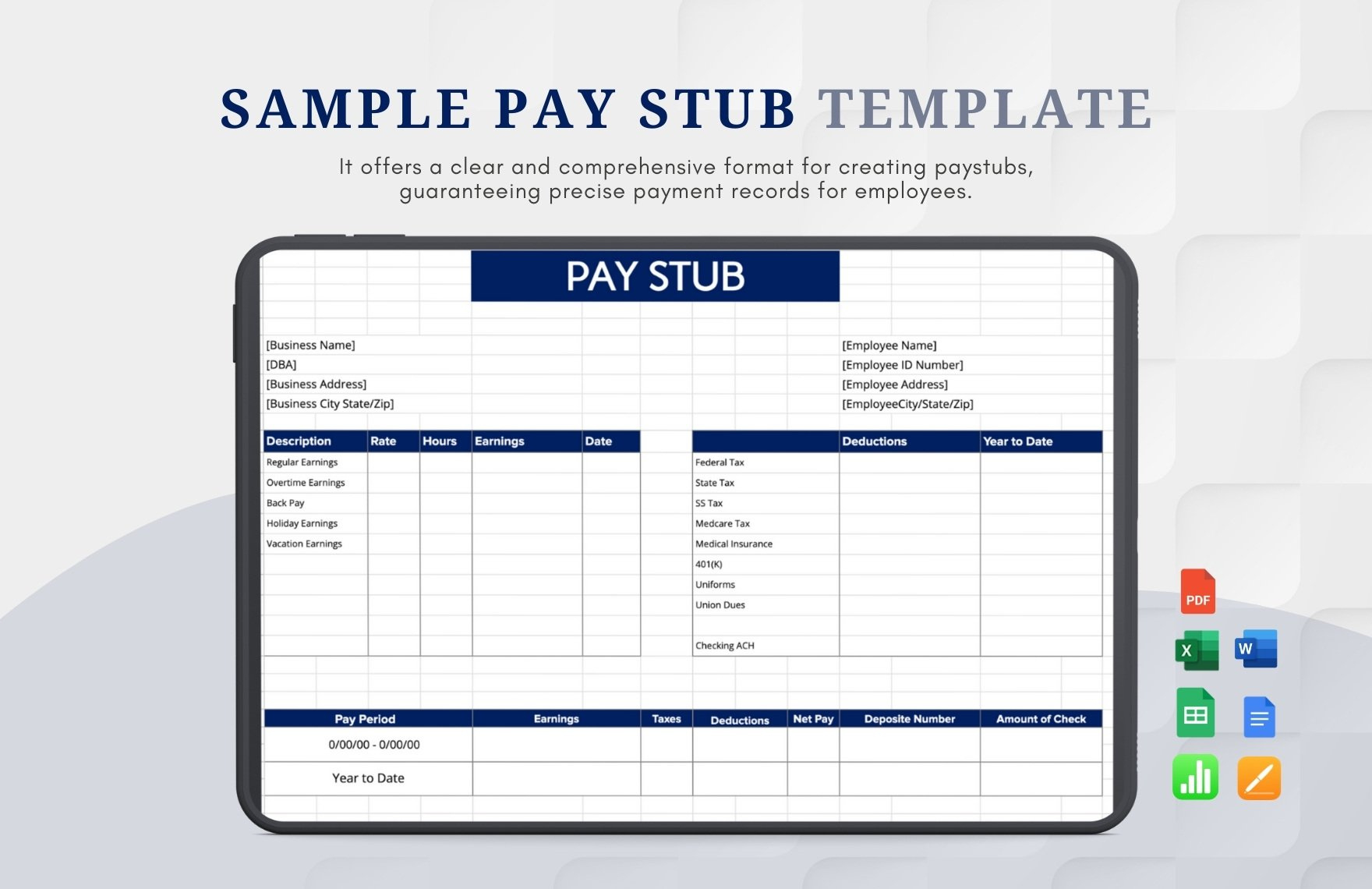 Sample Pay Stub Template In Word, Excel, Apple Numbers, Pages, Pdf within Pay Stub Template Free Sample