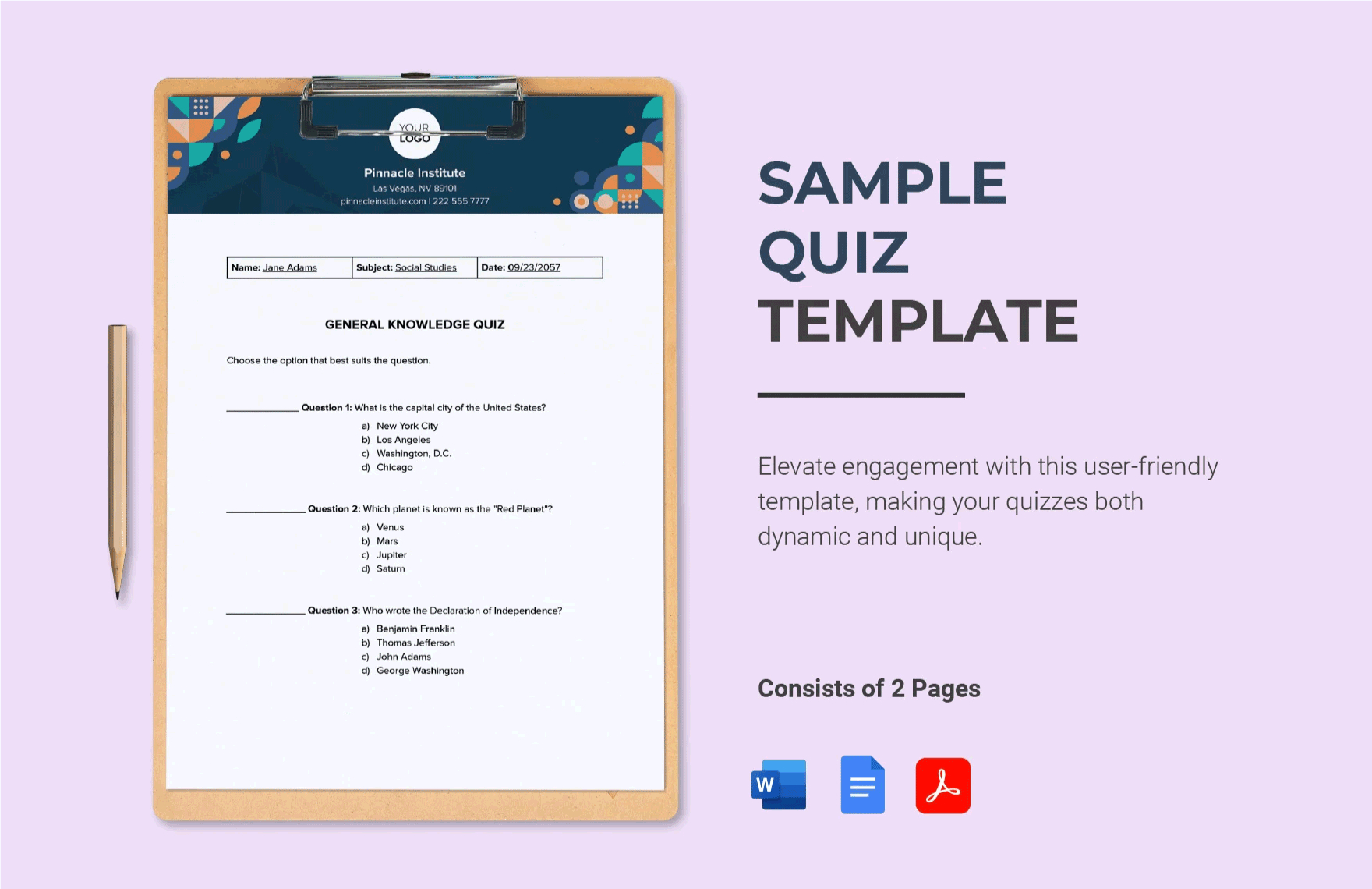 Sample Quiz Template In Word, Pdf, Google Docs - Download throughout Quiz Sample Template