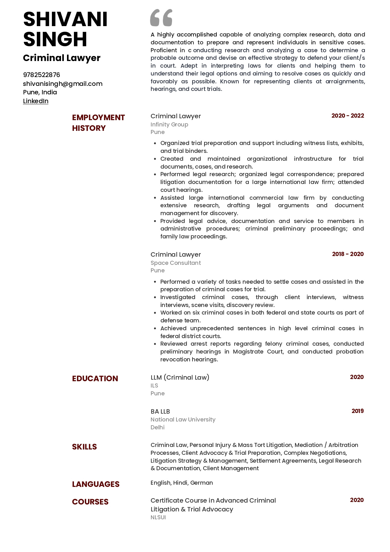 Sample Resume Of Criminal Lawyer With Template &amp;amp; Writing Guide inside Lawyer Resume Template Sample