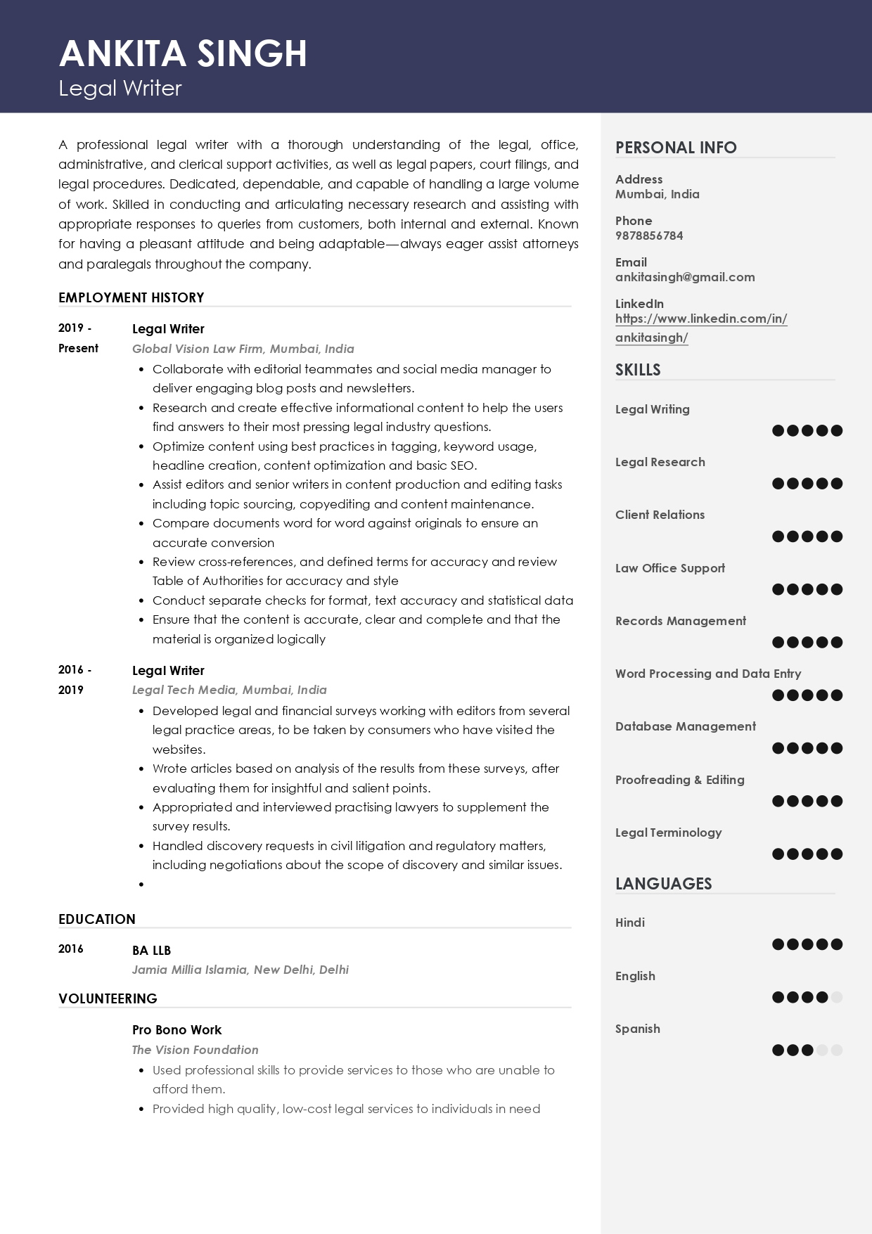 Sample Resume Of Legal Writer With Template &amp;amp; Writing Guide within Legal Writing Sample Template