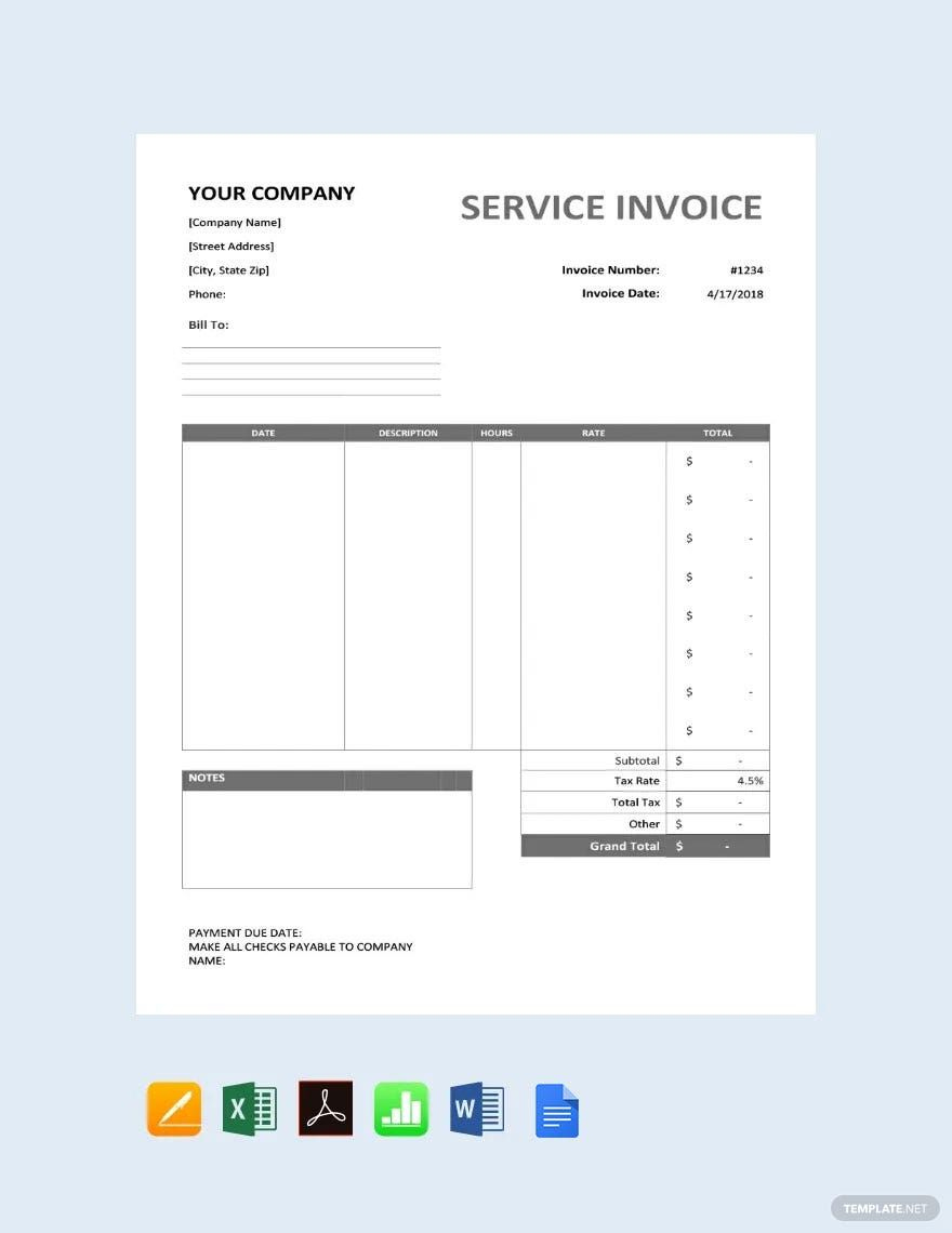 Sample Service Invoice Template In Google Docs, Google Sheets regarding Service Invoice Sample Template