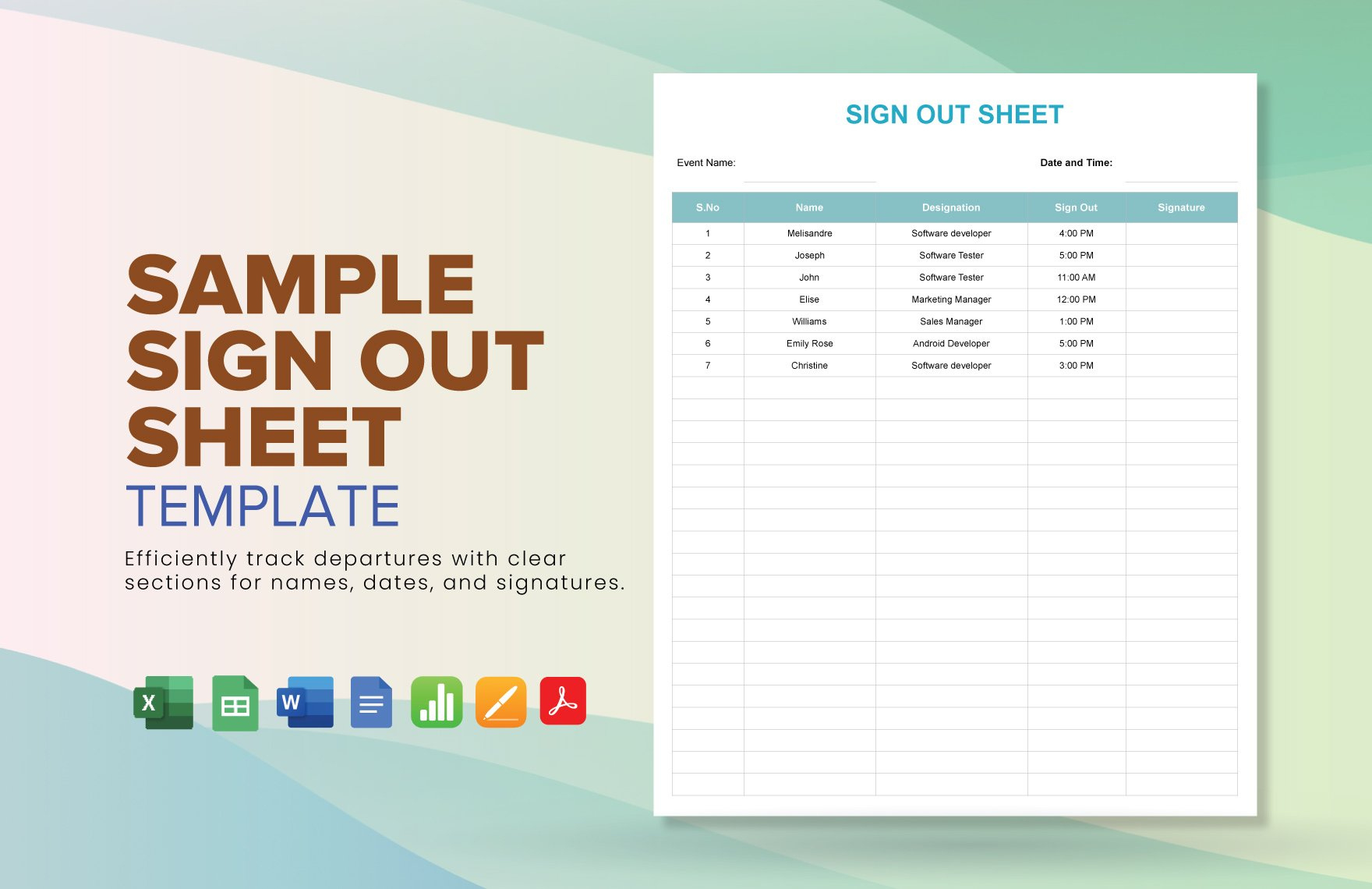 Sample Sign Out Sheet Template In Apple Pages, Word, Google Docs within Sample Sign Out Sheet Template