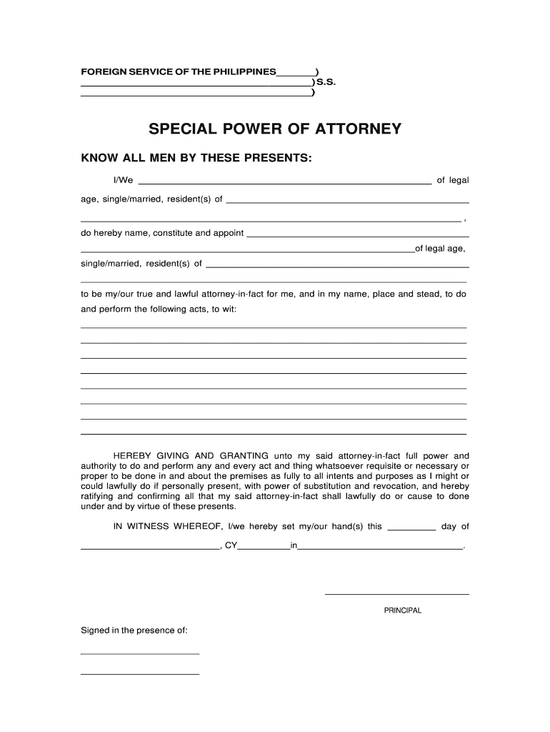 Sample Special Power Of Attorney Philippines - Fill Online for Special Power Of Attorney Sample Template