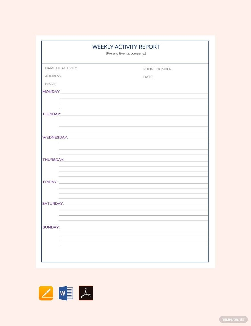 Sample Weekly Activity Report Template In Google Docs, Word, Pages throughout Sample Activity Report Template