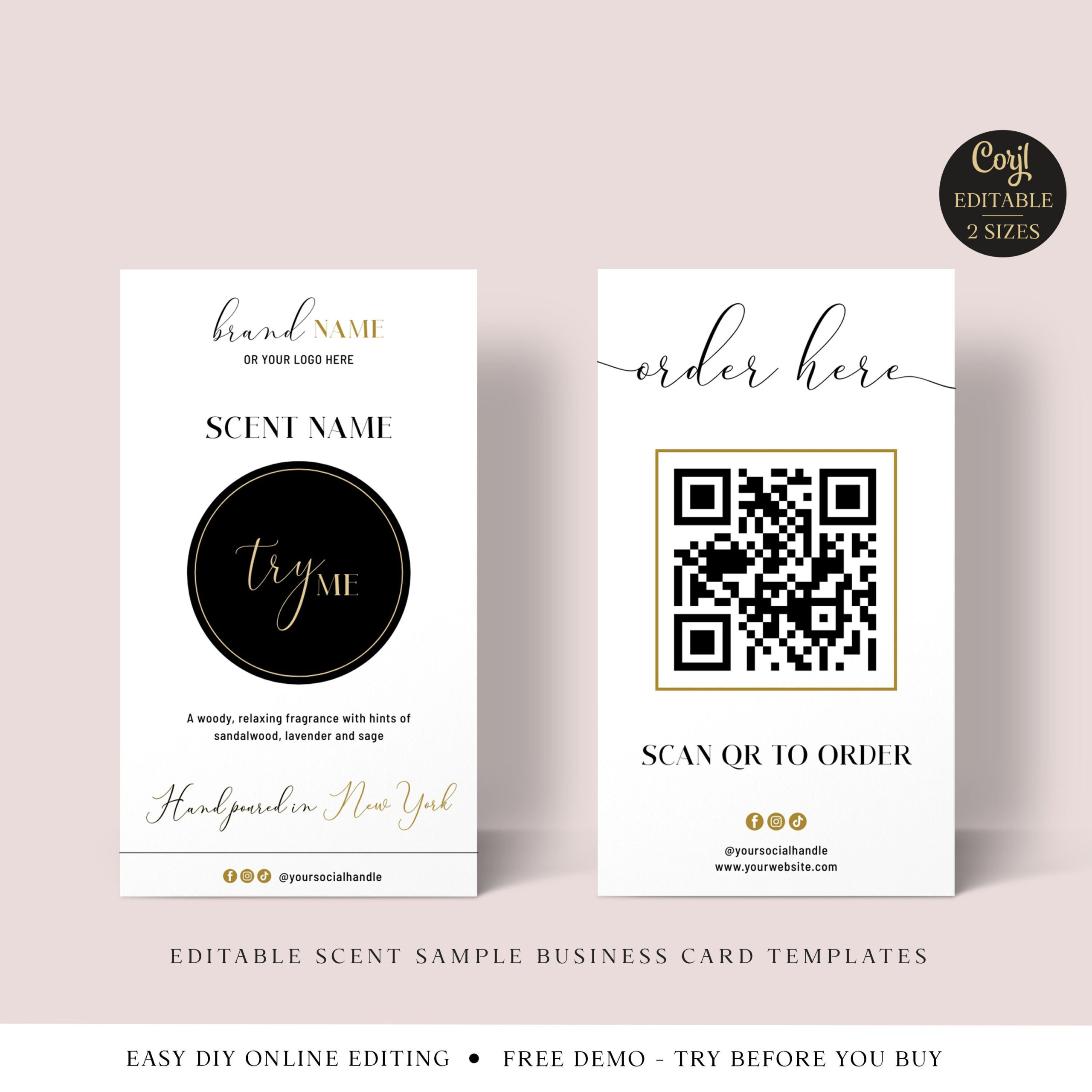 Scent Sample Card Editable Template, Minimalist Diy Edit Candle inside Perfume Sample Card Template