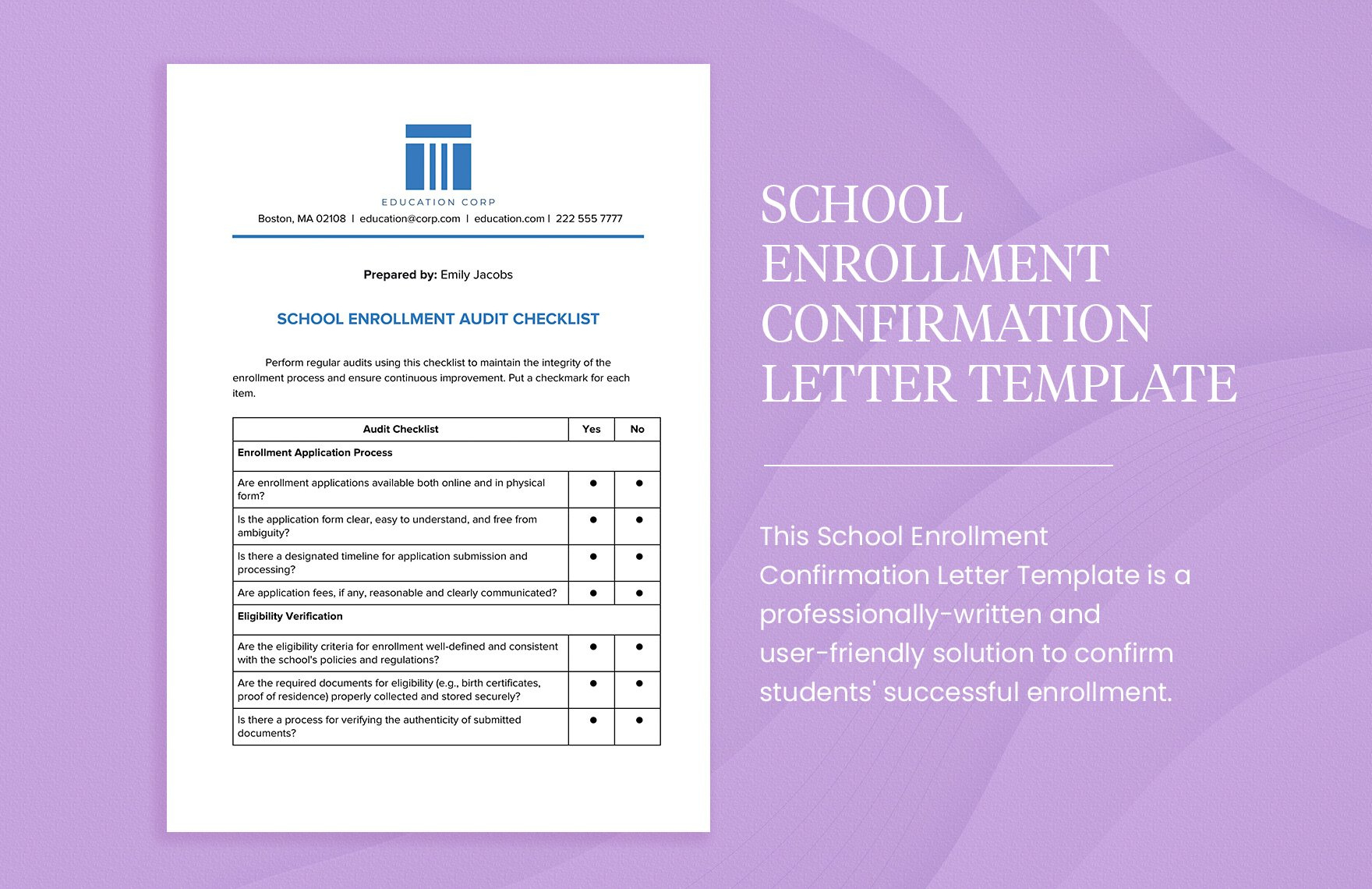 School Enrollment Confirmation Letter Template In Word, Pdf throughout Enrollment Verification Sample Letter Template