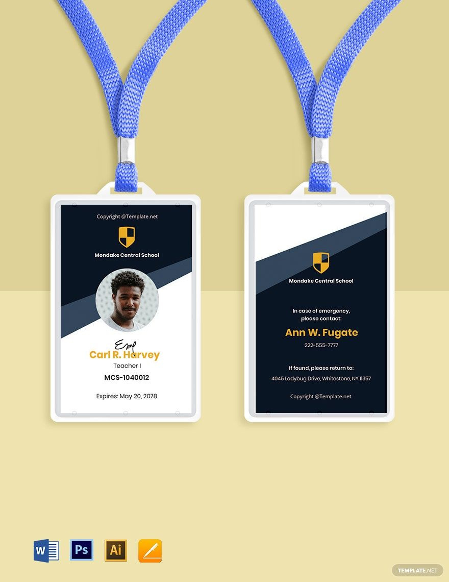 School Id Card Templates In Illustrator, Vector, Image - Free for Student Id Card Template Sample