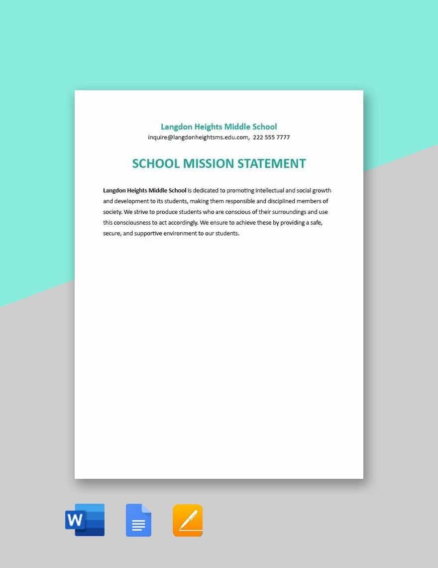 School Mission Statement Sample Template In Word, Google Docs inside Mission Statement Template Samples