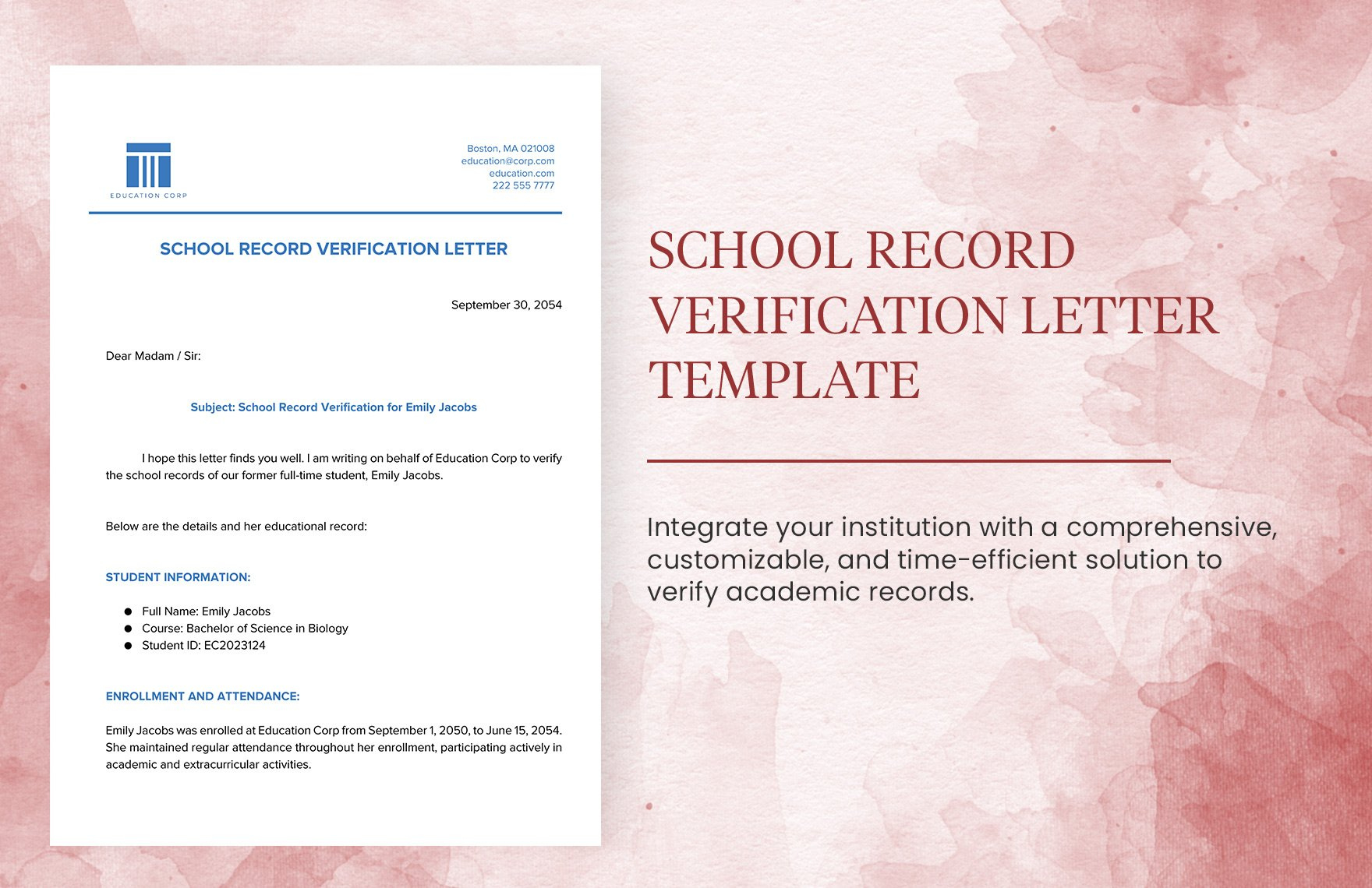 School Record Verification Letter Template In Word, Pdf, Google with regard to Enrollment Verification Sample Letter Template