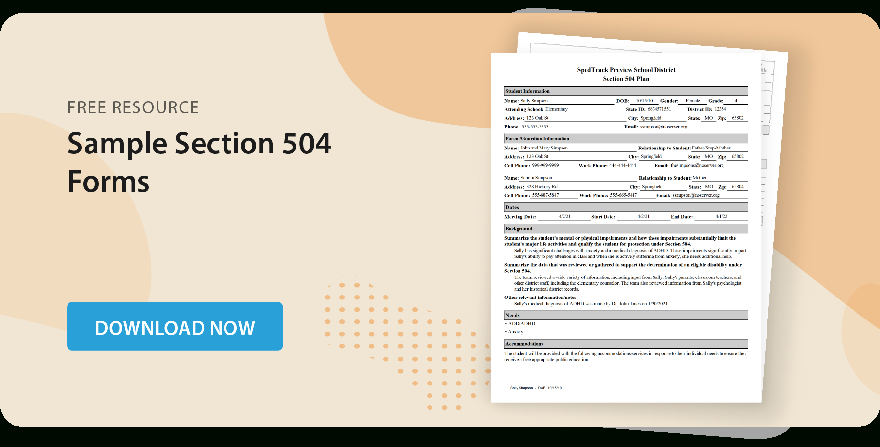 Section 504 Plan (Free Download) | Spedtrack regarding 504 Plan Sample Template