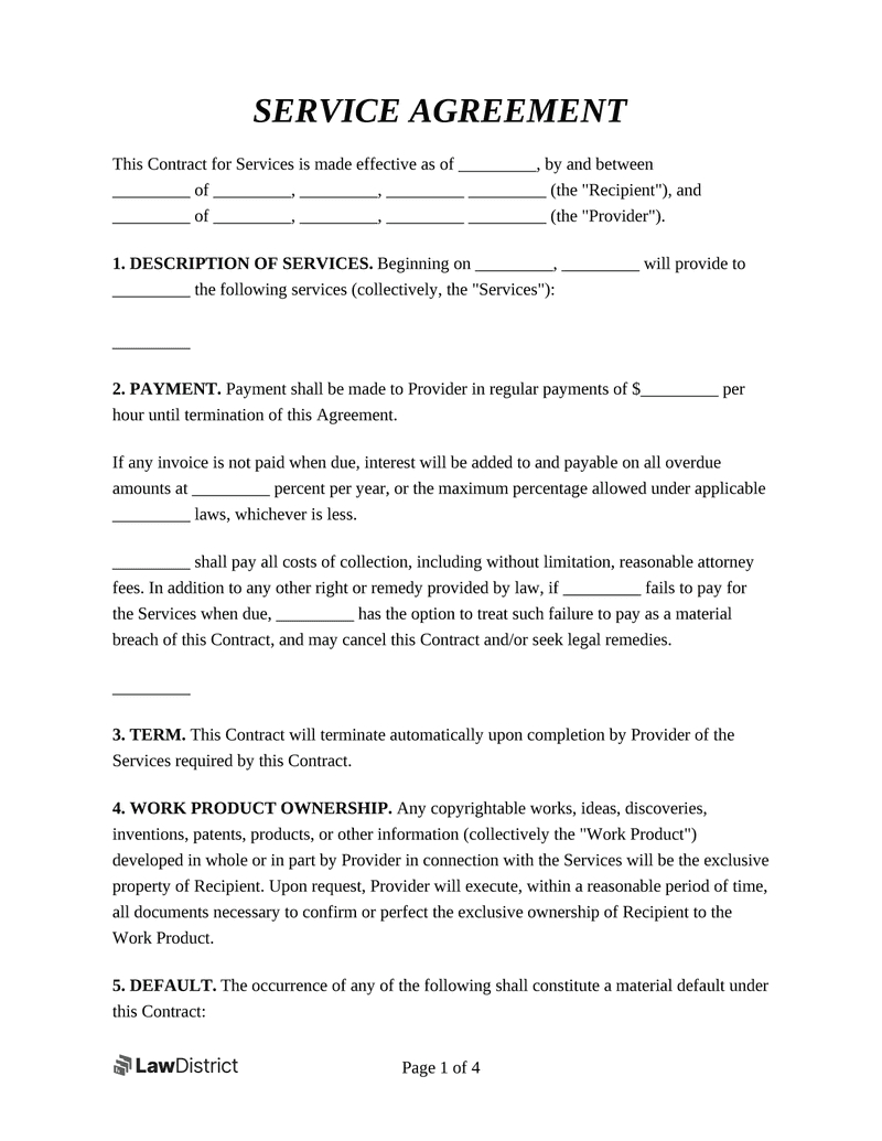 Service Agreement Template | Free Service Contract | Lawdistrict inside Maintenance Contract Sample Template