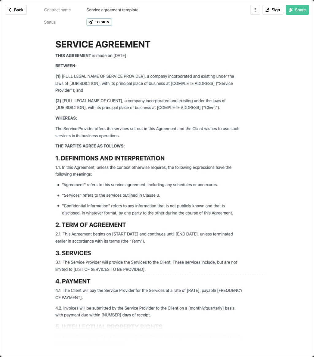 Service Agreement Template - Free To Use for Free Sample Service Agreement Template