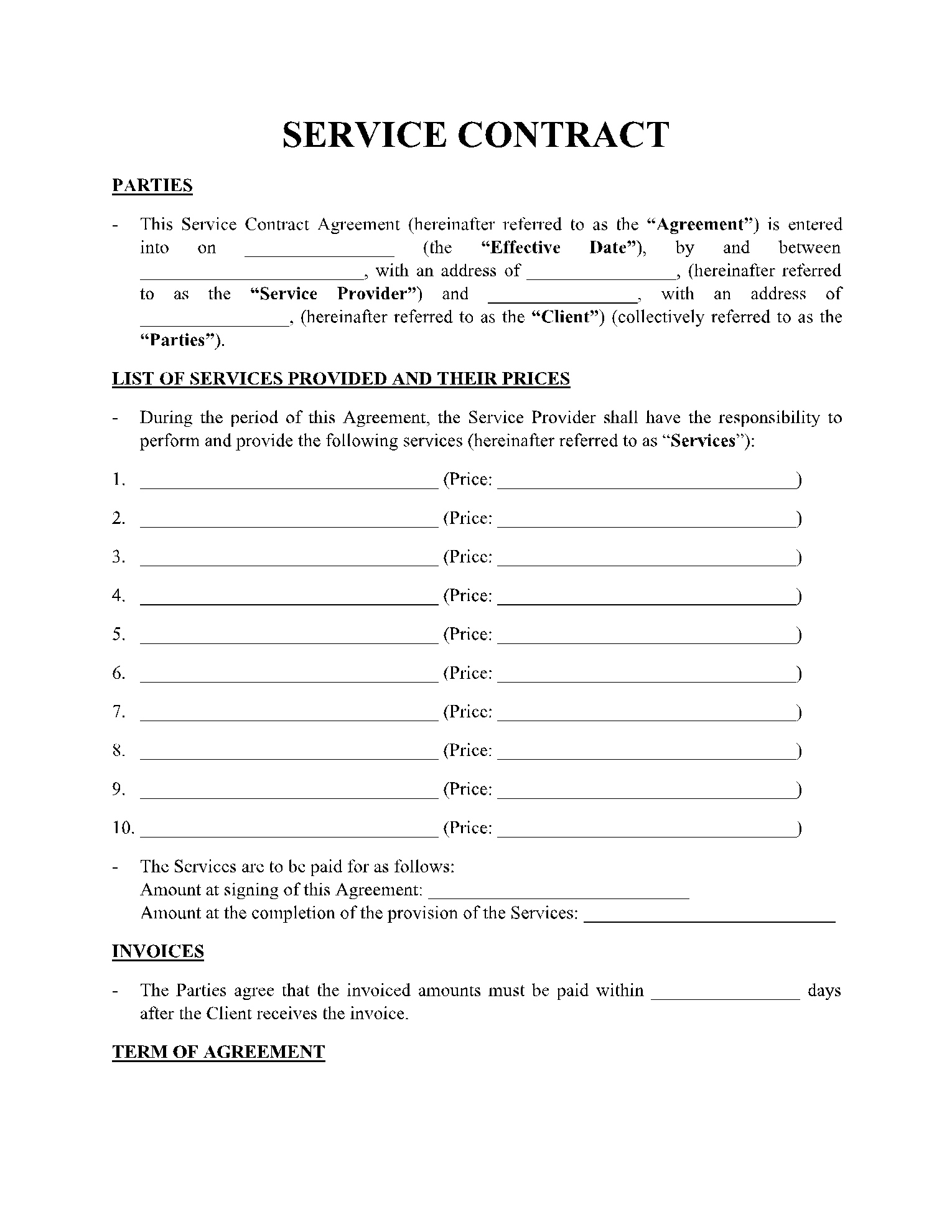 Service Contract Template: Get Free Sample - Cocosign inside Service Contract Agreement Template Sample