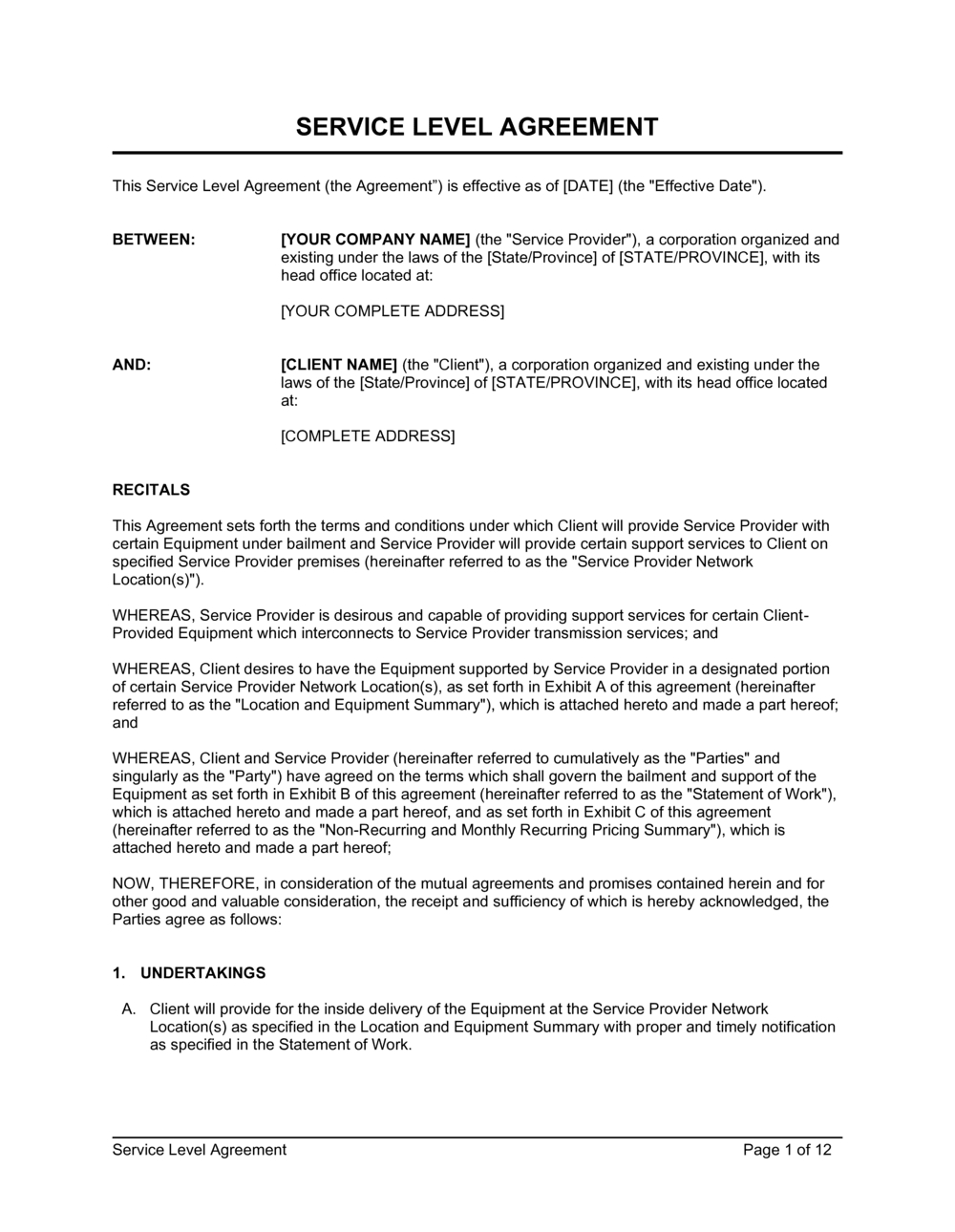 Service Level Agreement Template 2024 [Download .Docx] | Business regarding Service Level Agreement Template Sample