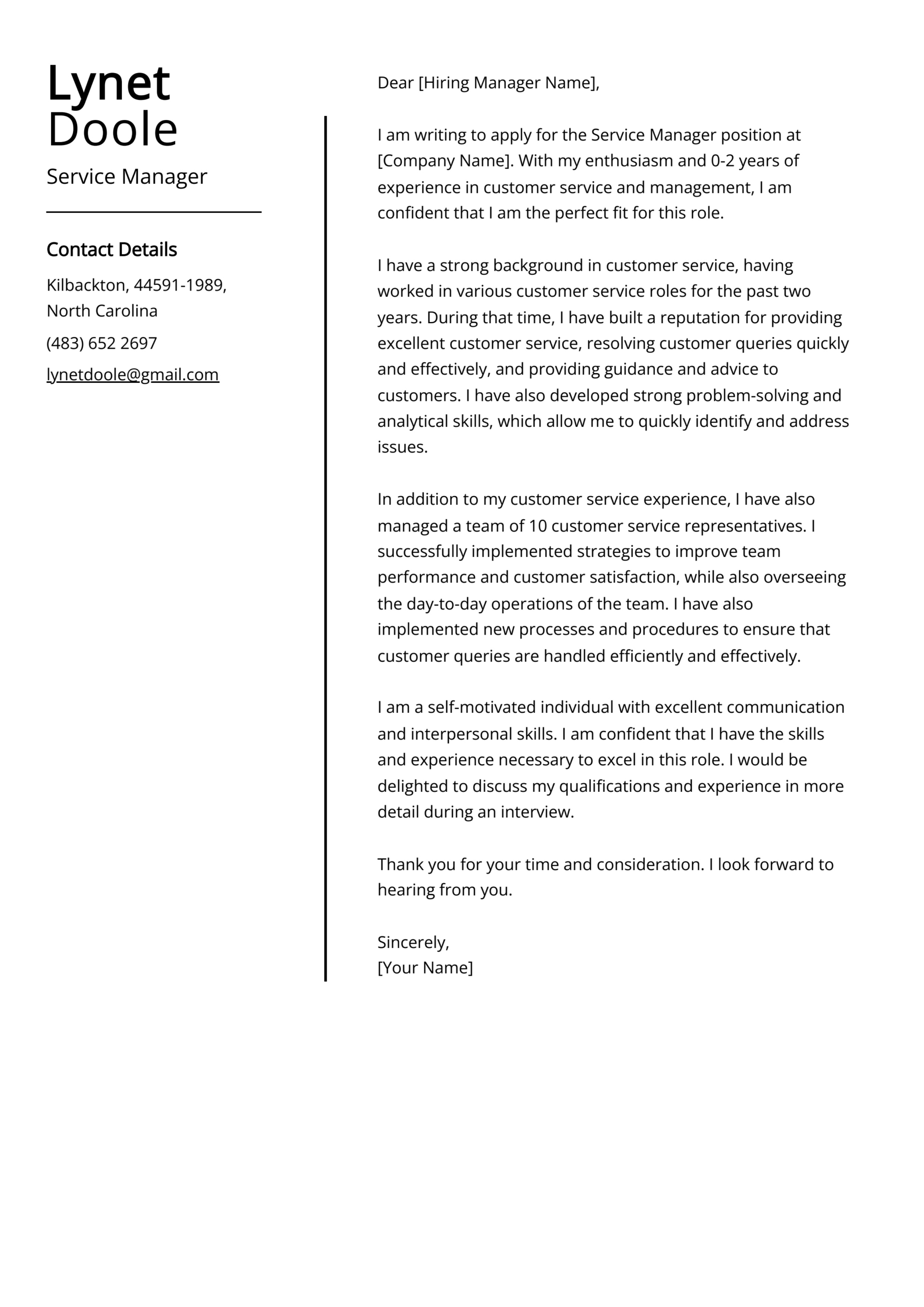 Service Manager Cover Letter Examples (Template &amp;amp; 20+ Tips) inside Service Letter Sample Templates