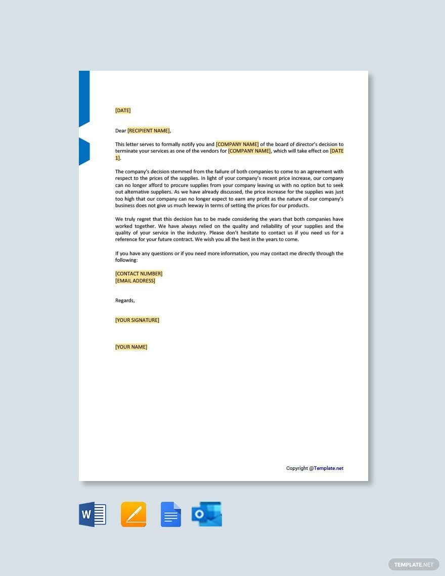 Service Termination Letter To Vendor In Google Docs, Pages, Word throughout Contract Termination Letter Template Sample