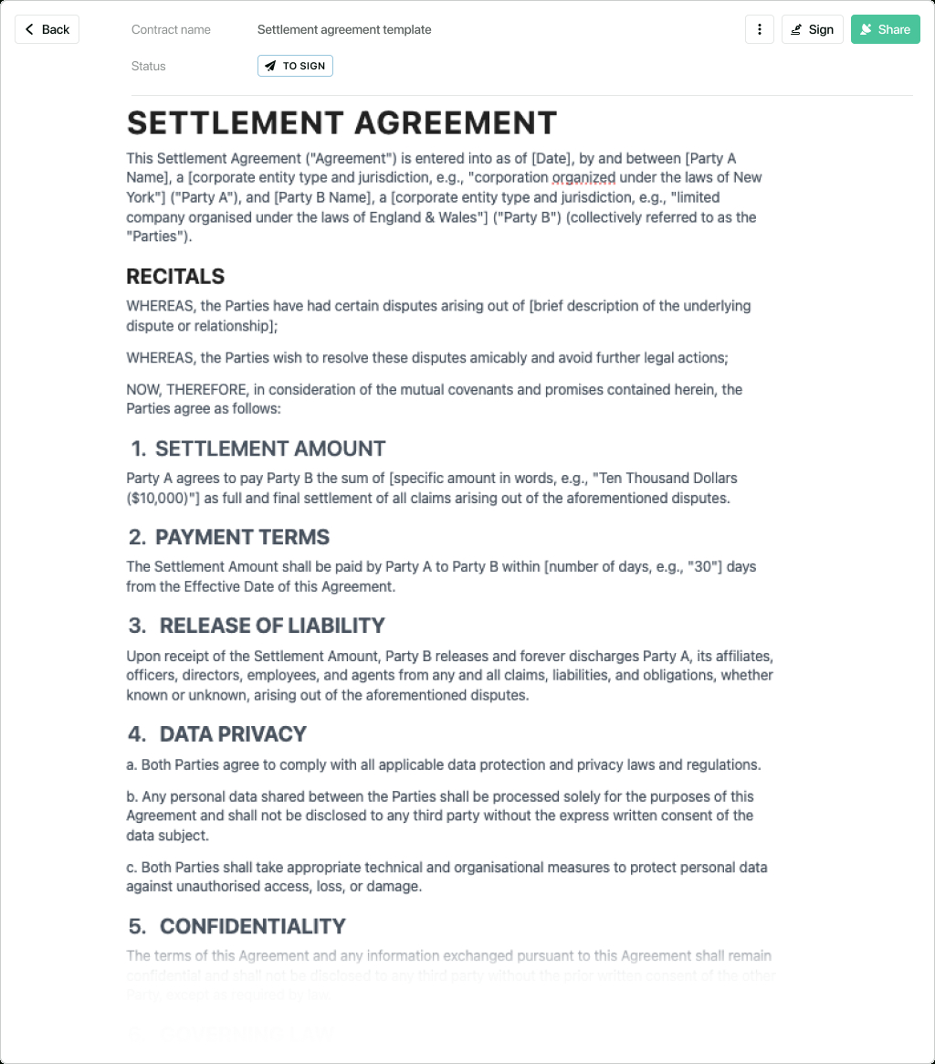 Settlement Agreement Template - Free To Use inside Mediation Agreement Template Sample