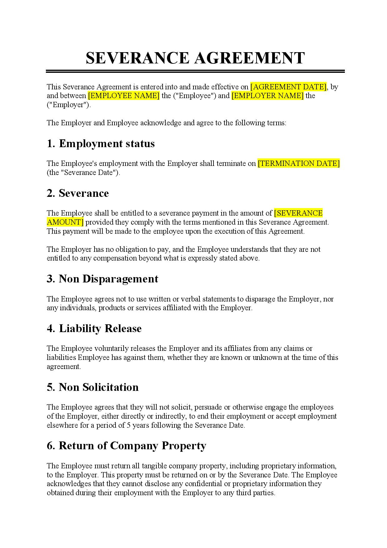 Severance Agreement Template - Free Download - Easy Legal Docs in Severance Agreement Template Sample