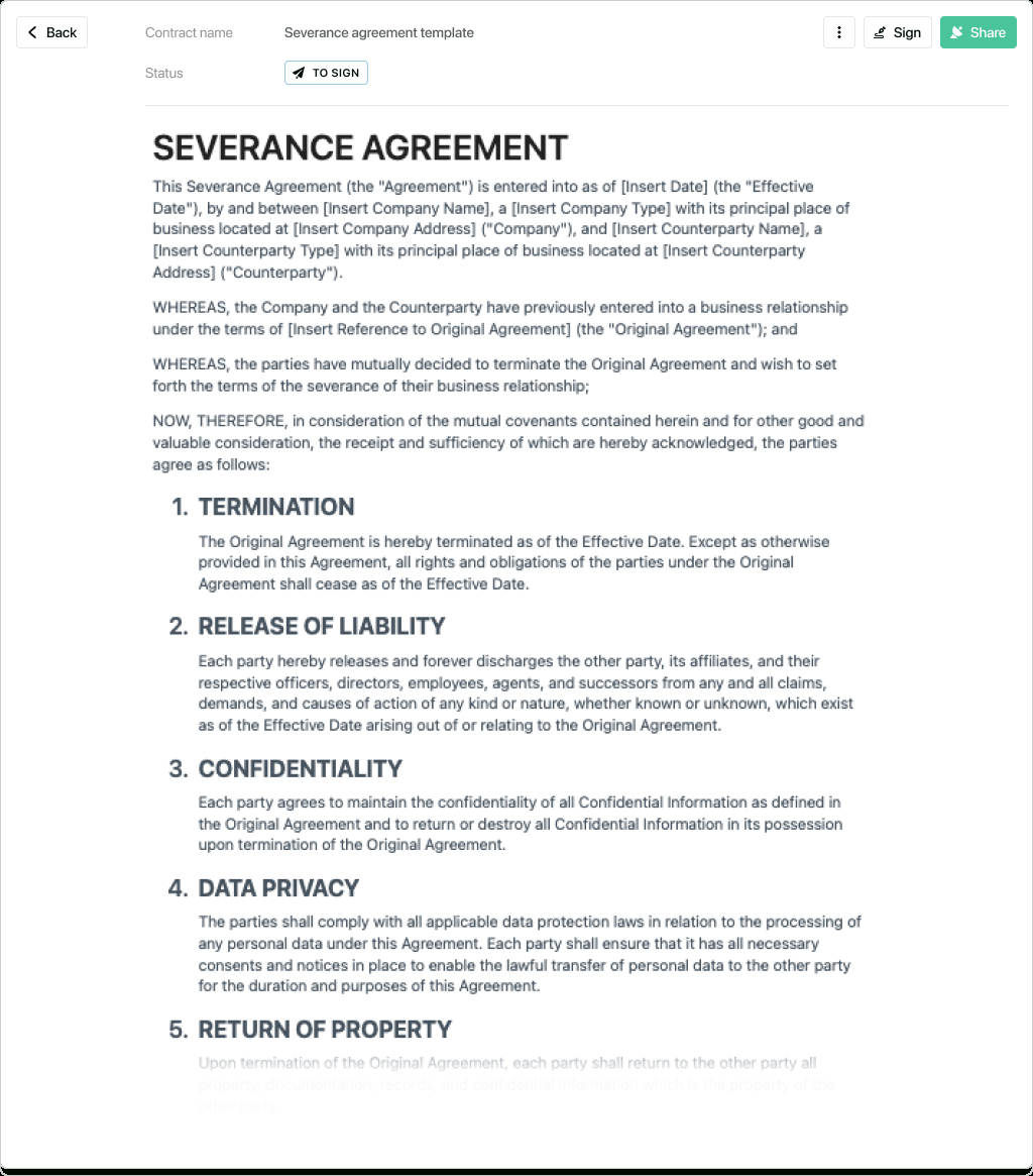 Severance Template - Free To Use regarding Severance Agreement Template Sample