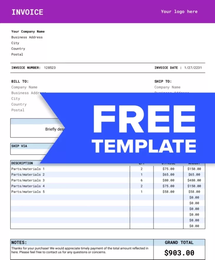 Shipping Invoice Template Sample