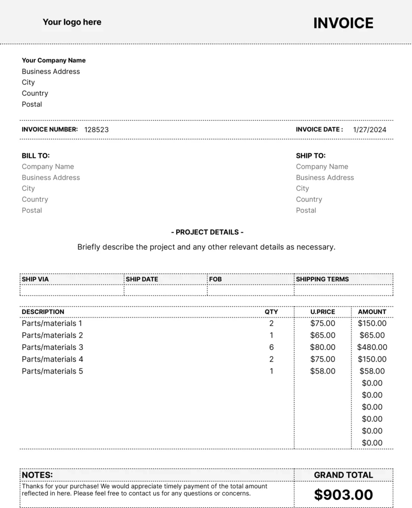 Shipping Invoice Template - Coefficient intended for Shipping Invoice Template Sample