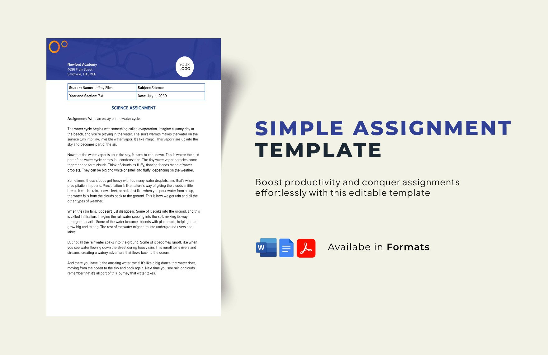 Simple Assignment Template In Word, Pdf, Google Docs - Download pertaining to Assignment Sample Template