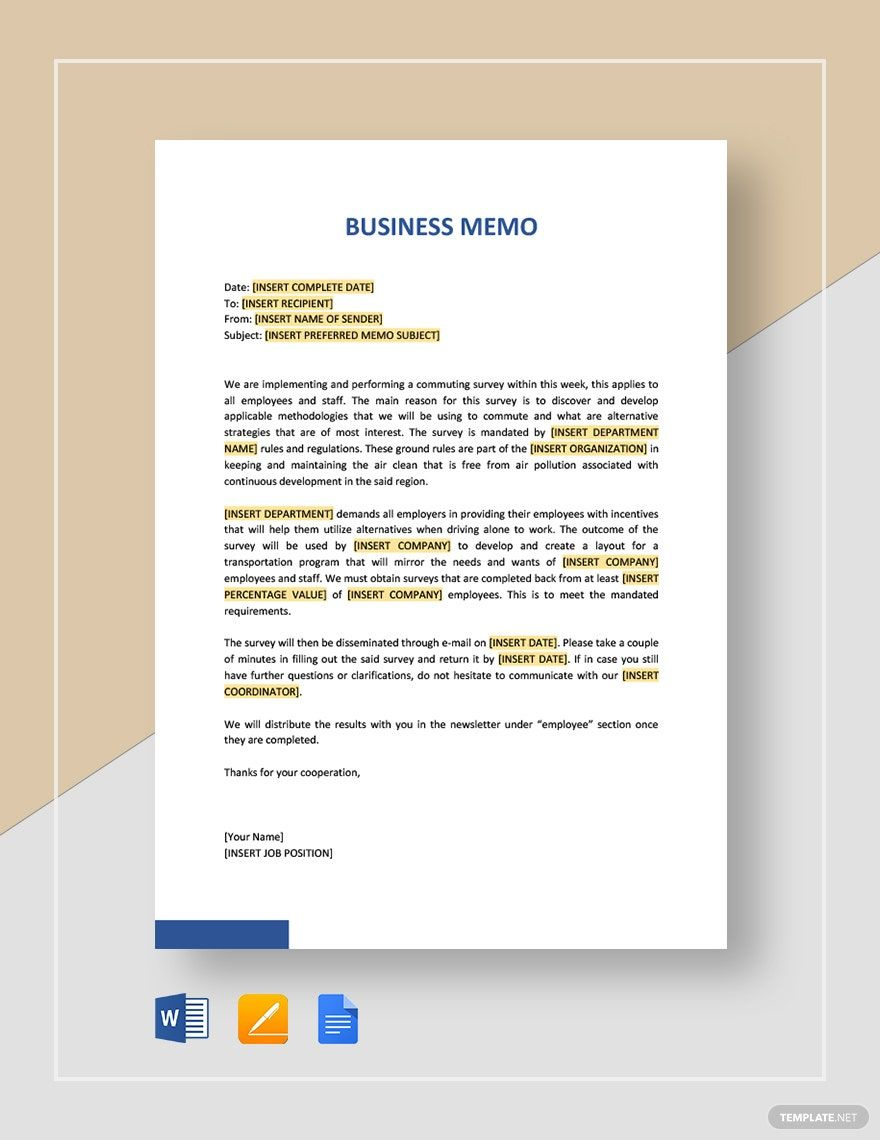 Simple Business Memo Template In Word, Pages, Google Docs within Sample Business Memo Template