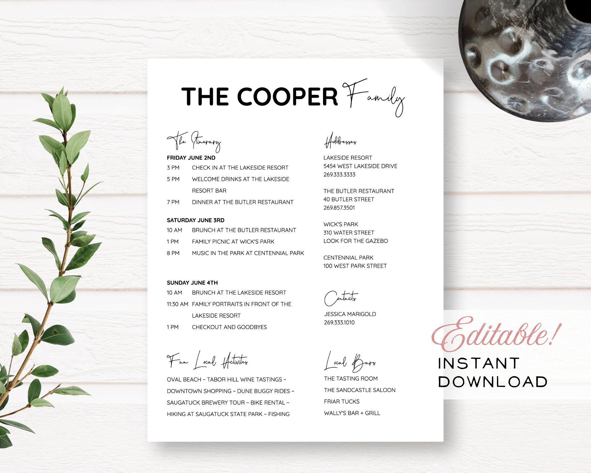 Simple Family Reunion Editable Customizable Event Itinerary + Details intended for Family Reunion Program Sample Templates