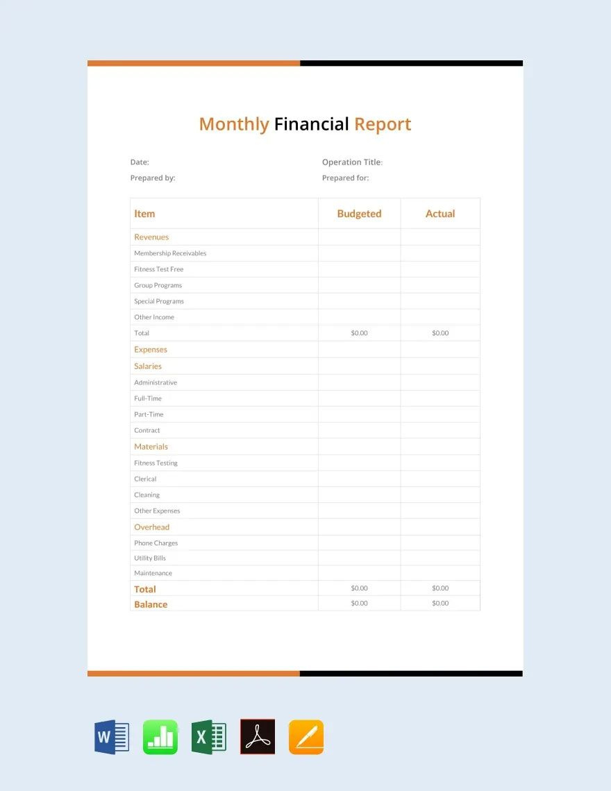 Simple Monthly Financial Report Template In Google Sheets, Word with regard to Financial Report Sample Template