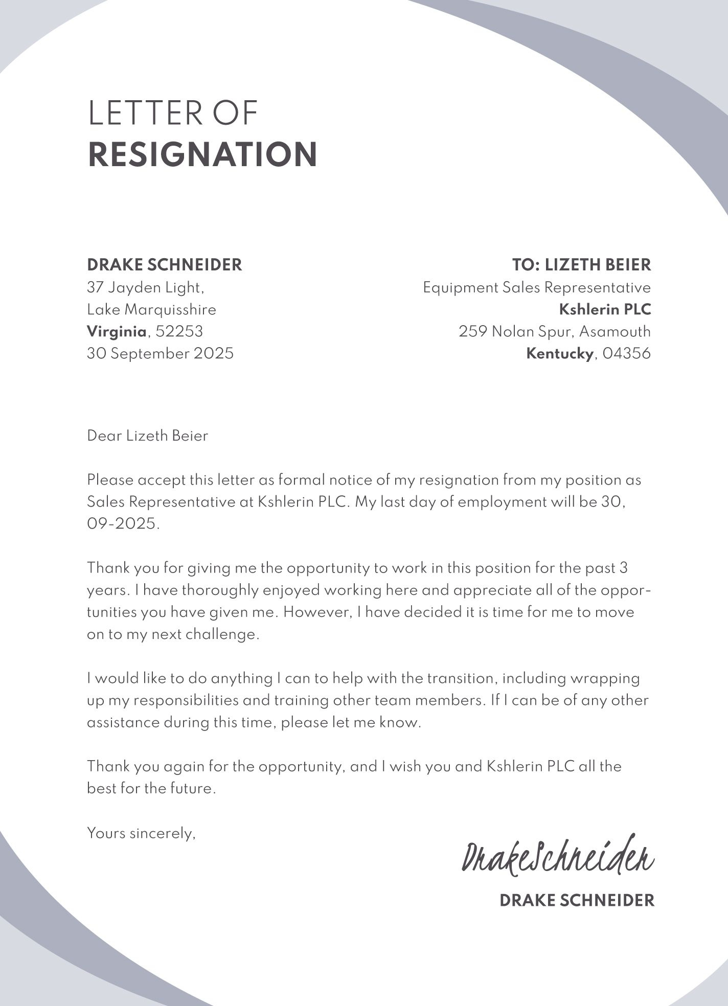 Simple Resignation Letter Free Google Docs Template intended for Resignation Sample Template