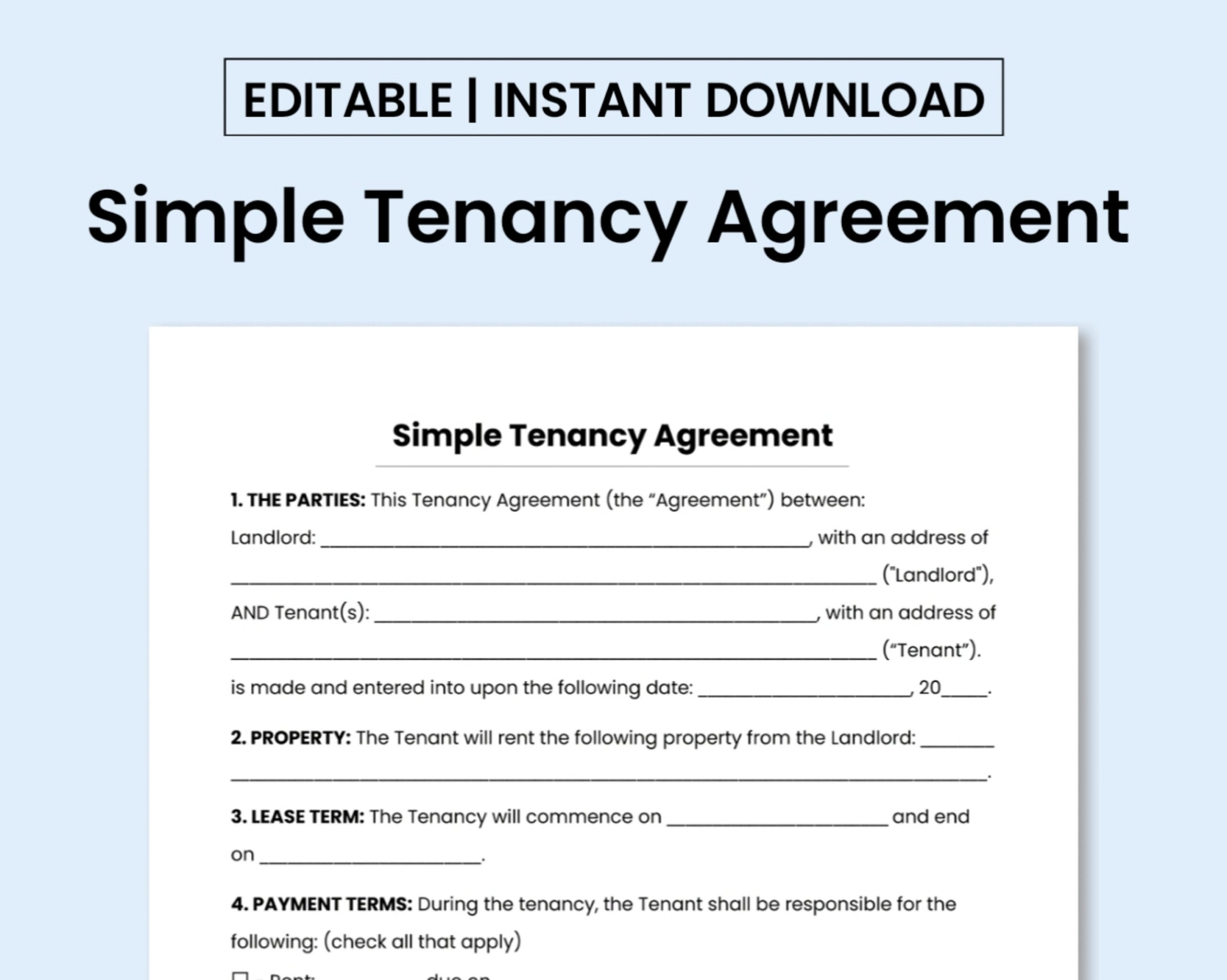 Simple Tenancy Agreement Template. Pdf / Ms Word Document throughout Tenancy Agreement Sample Template